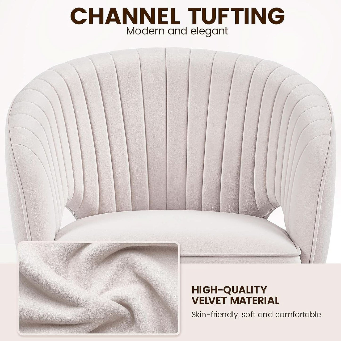Cream Velvet Swivel Desk Chair With Wheels Tufted Back