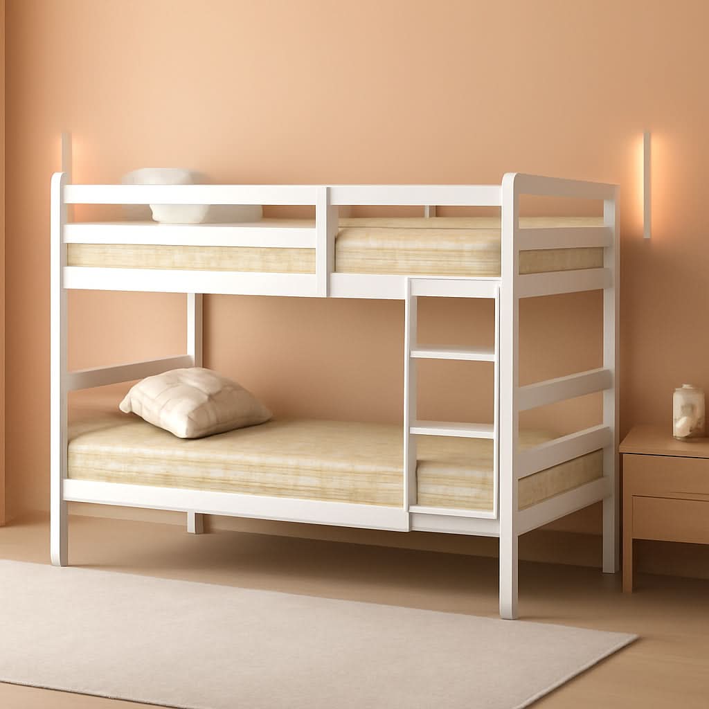 White Twin Over Twin Bunk Bed With Integrated Ladder