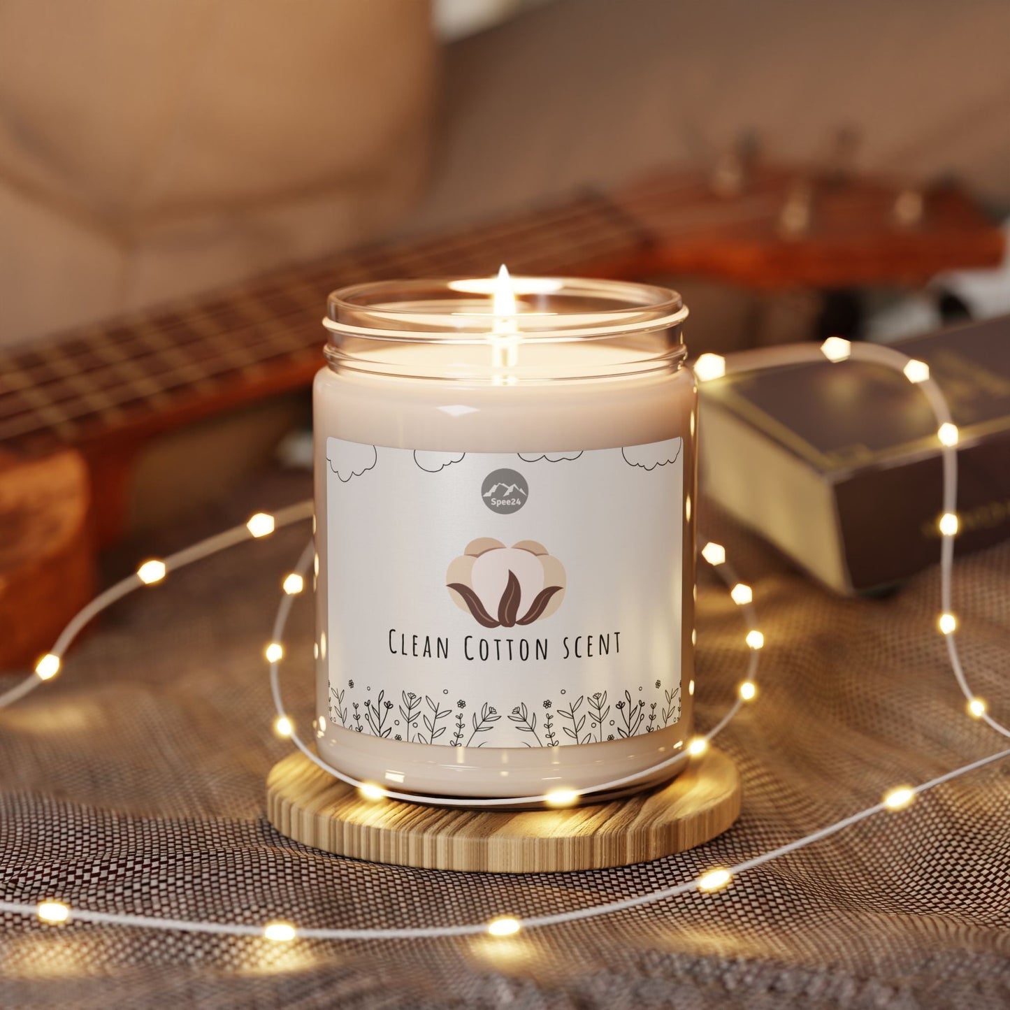 Clean Cotton Scented Soy Candle, Aromatherapy Candle, Home Decor Gift, Eco-Friendly Candle, Relaxation Candle, Candle for Stress Relief-- 9oz