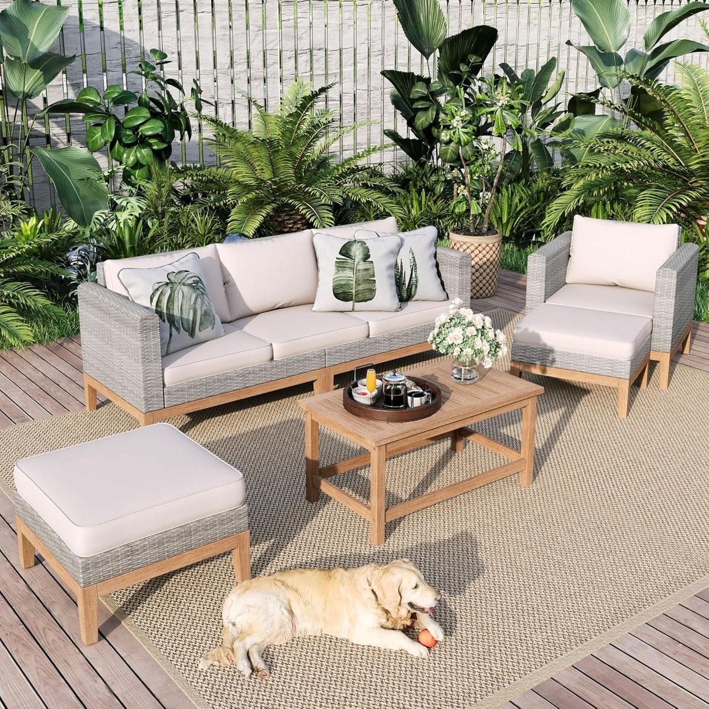 Five Piece All Weather Outdoor Patio Conversation Set