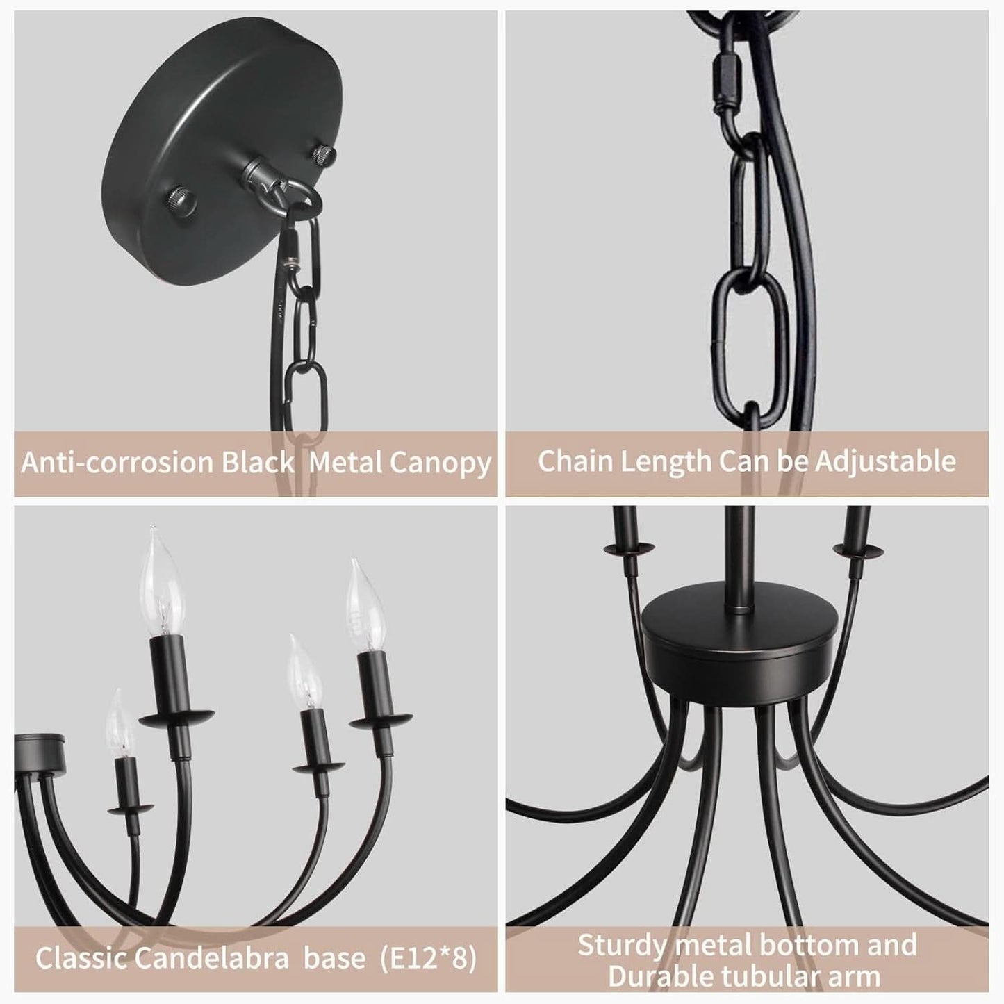 8 Light Matte Black Farmhouse Chandelier For Dining Room