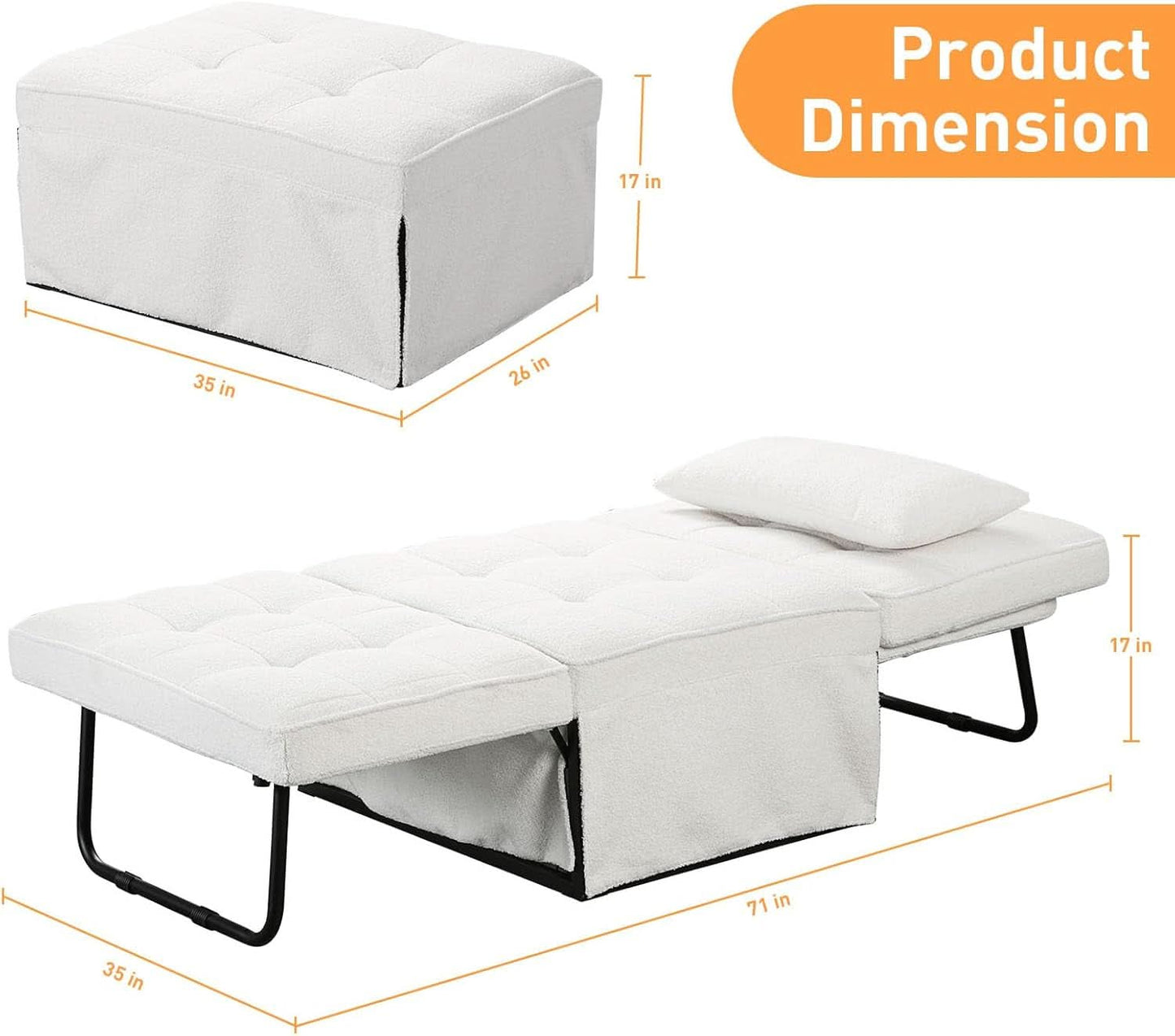 Beige Convertible Sofa Bed With Adjustable Backrest