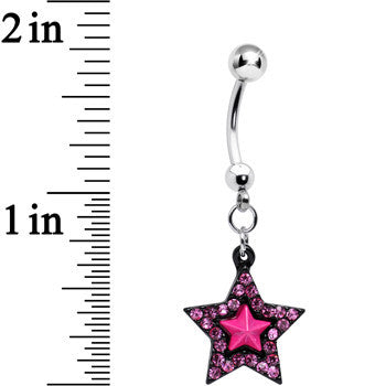Pink Gem Pink Center Bellissima Black Star Dangle Belly Ring