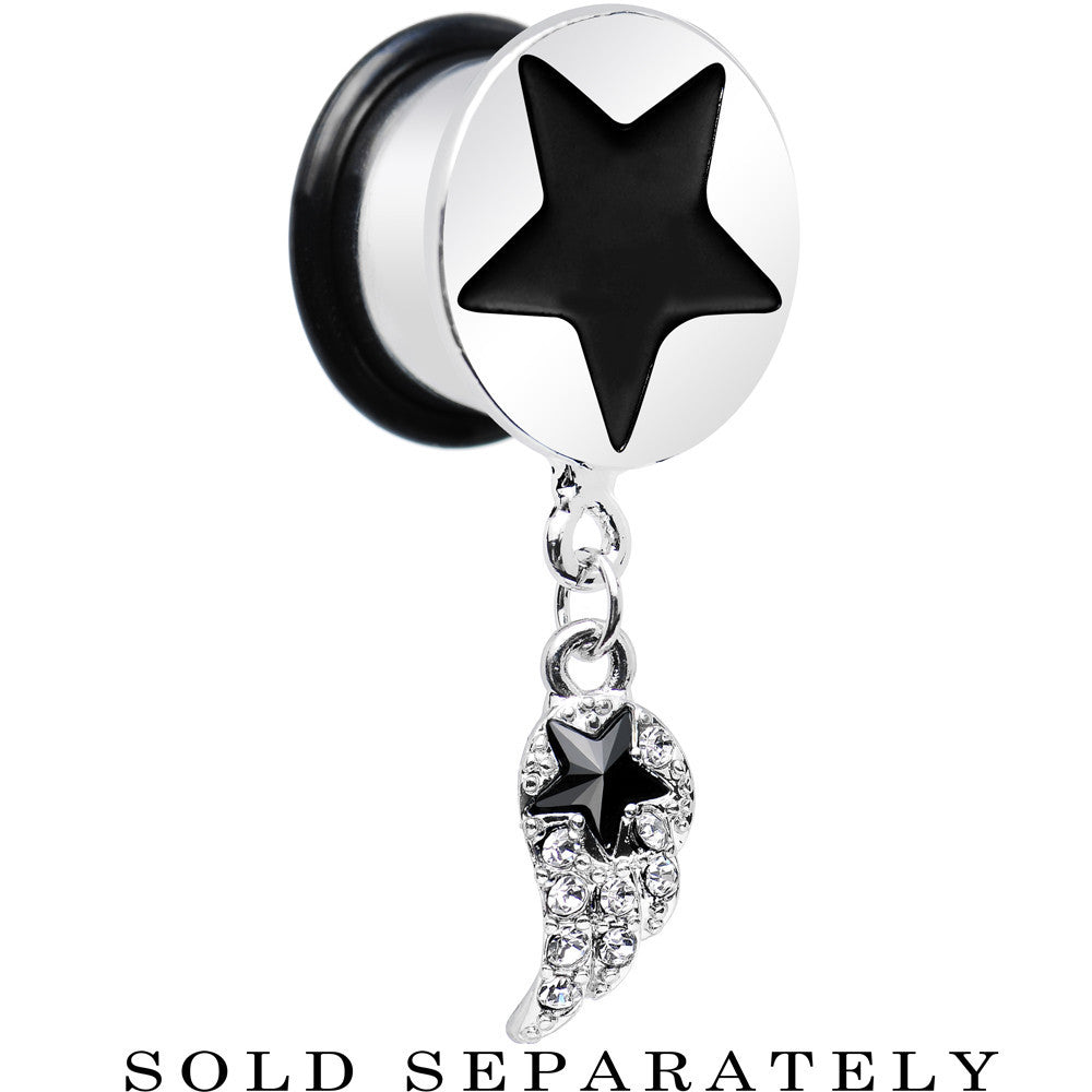 9/16 Clear Gem Angel Wing and Black Star Single Flare Dangle Plug