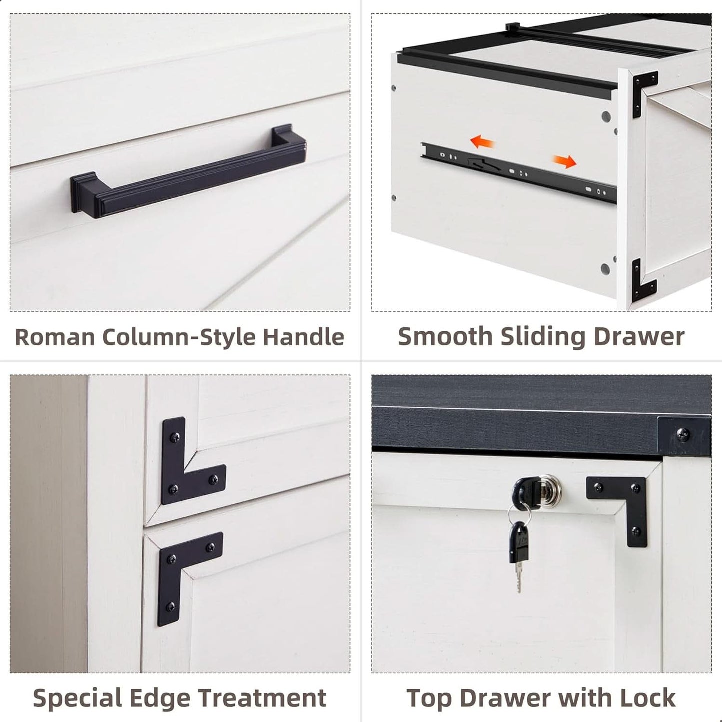 White Farmhouse Lateral File Cabinet With 2 Drawers