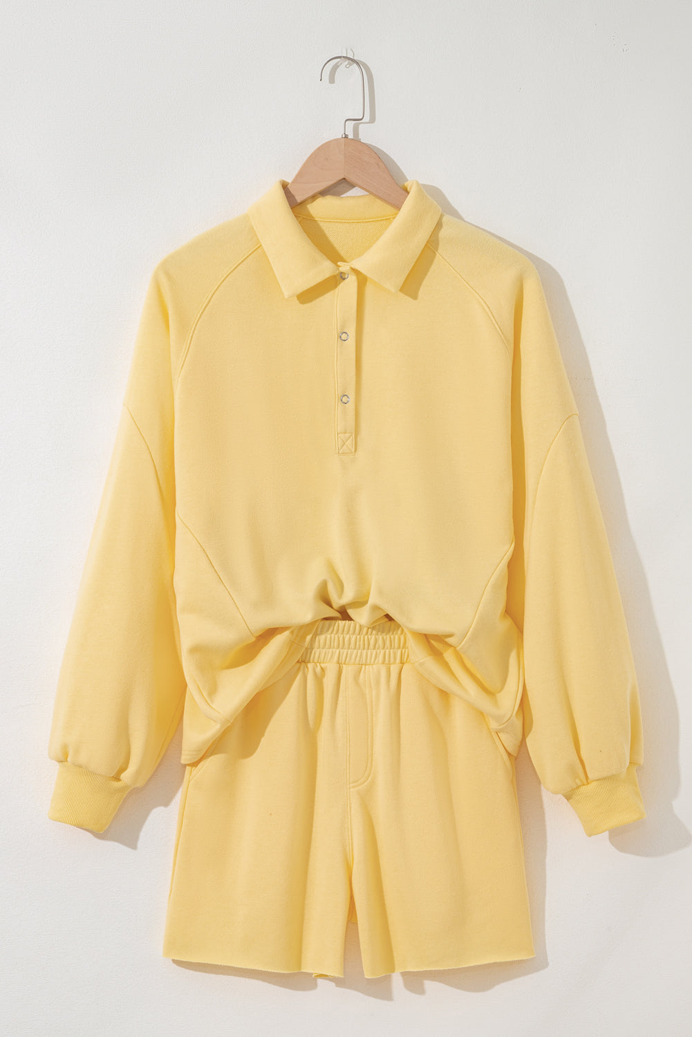 Kylie Button Collar Drop Shoulder Pullover and Shorts 2pcs Outfit