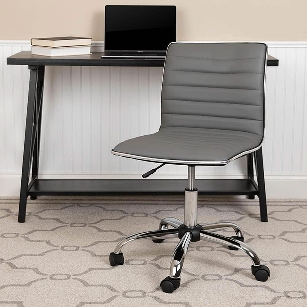 Alan Low Back Light Gray Ribbed Swivel Office Chair