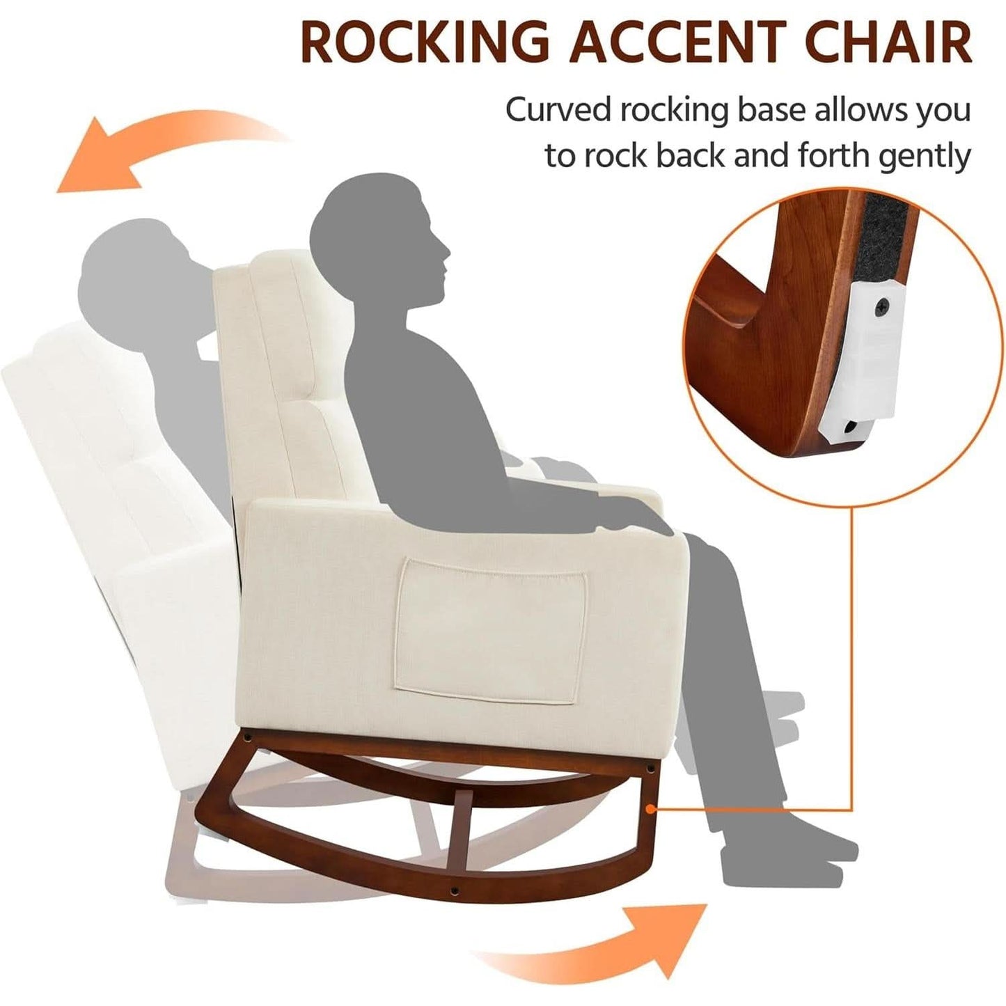 Rocking Recliner Chair With Side Pocket And Adjustable