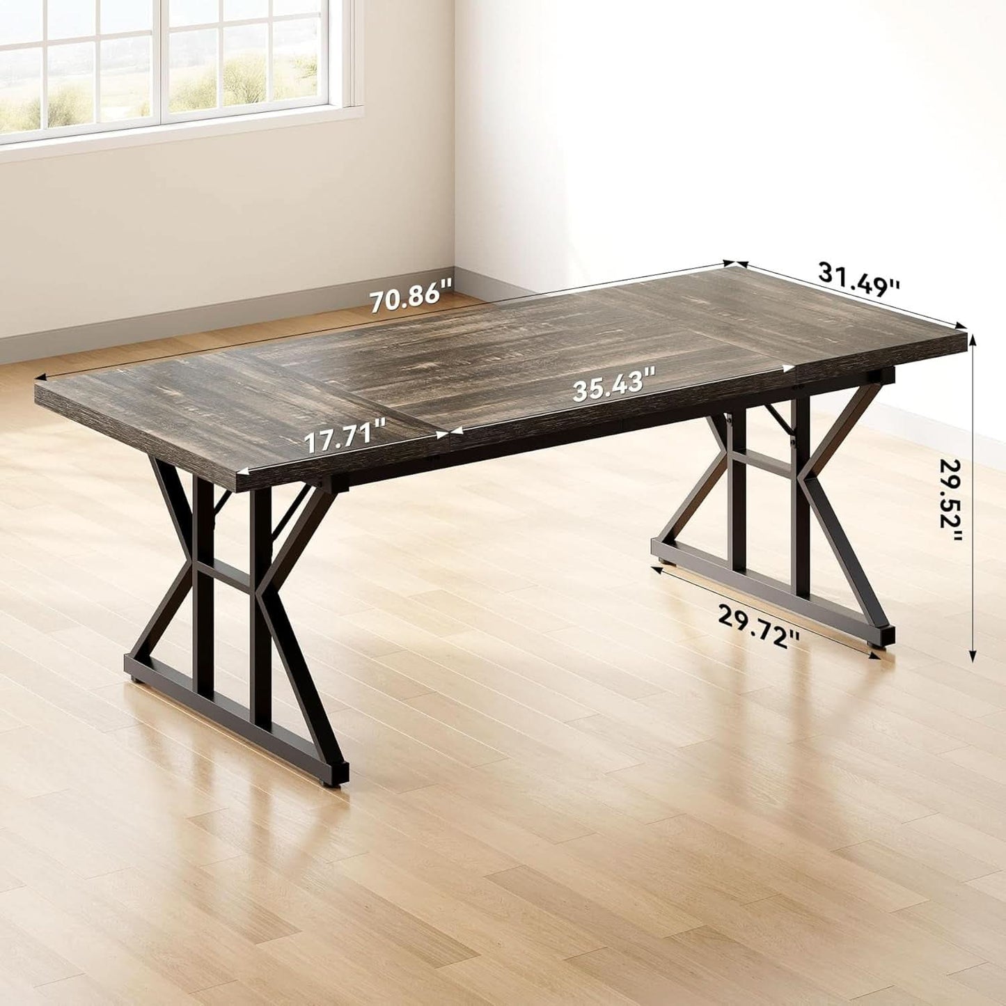 70.8 Inch Large Executive Desk Black Oak Wood Office Desk