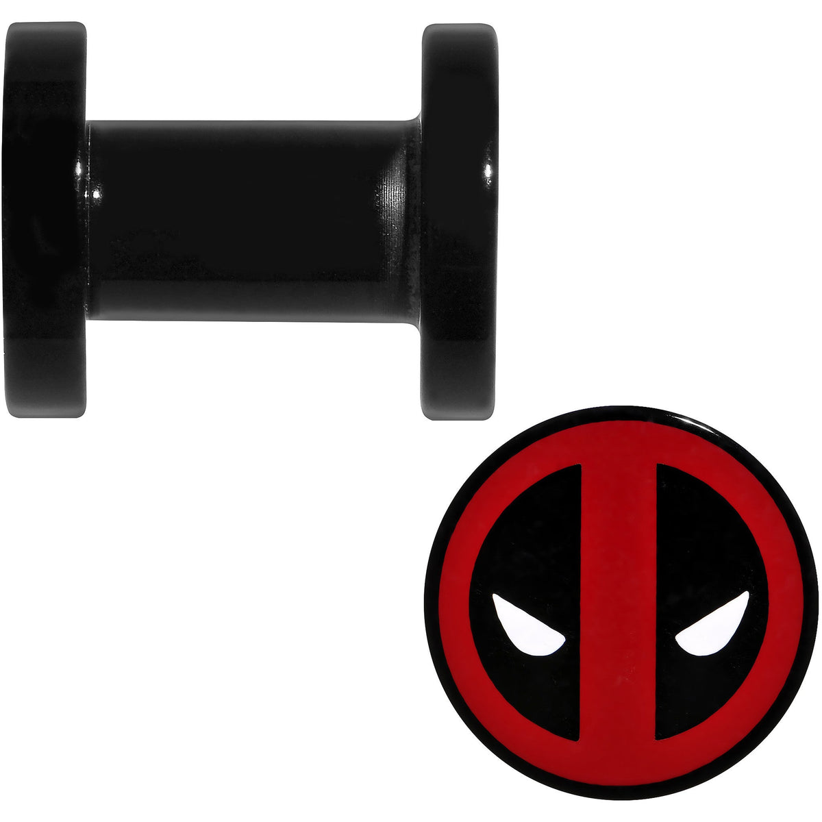4G Black Acrylic Licensed Deadpool Logo Screw Fit Plug Set