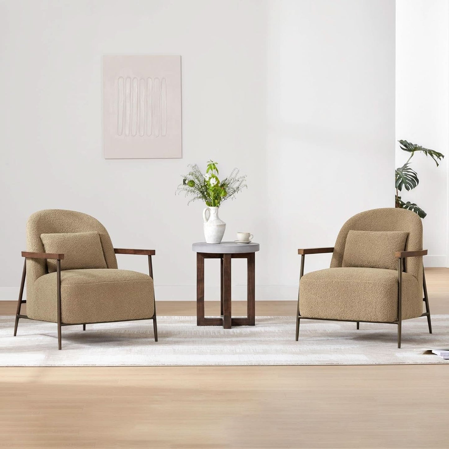 Camel Faux Sherpa Upholstered Armchair Modern Collection