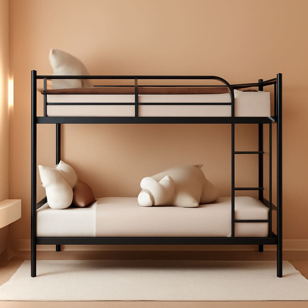 Twin Over Twin Metal Bunk Bed With Ladder In Black