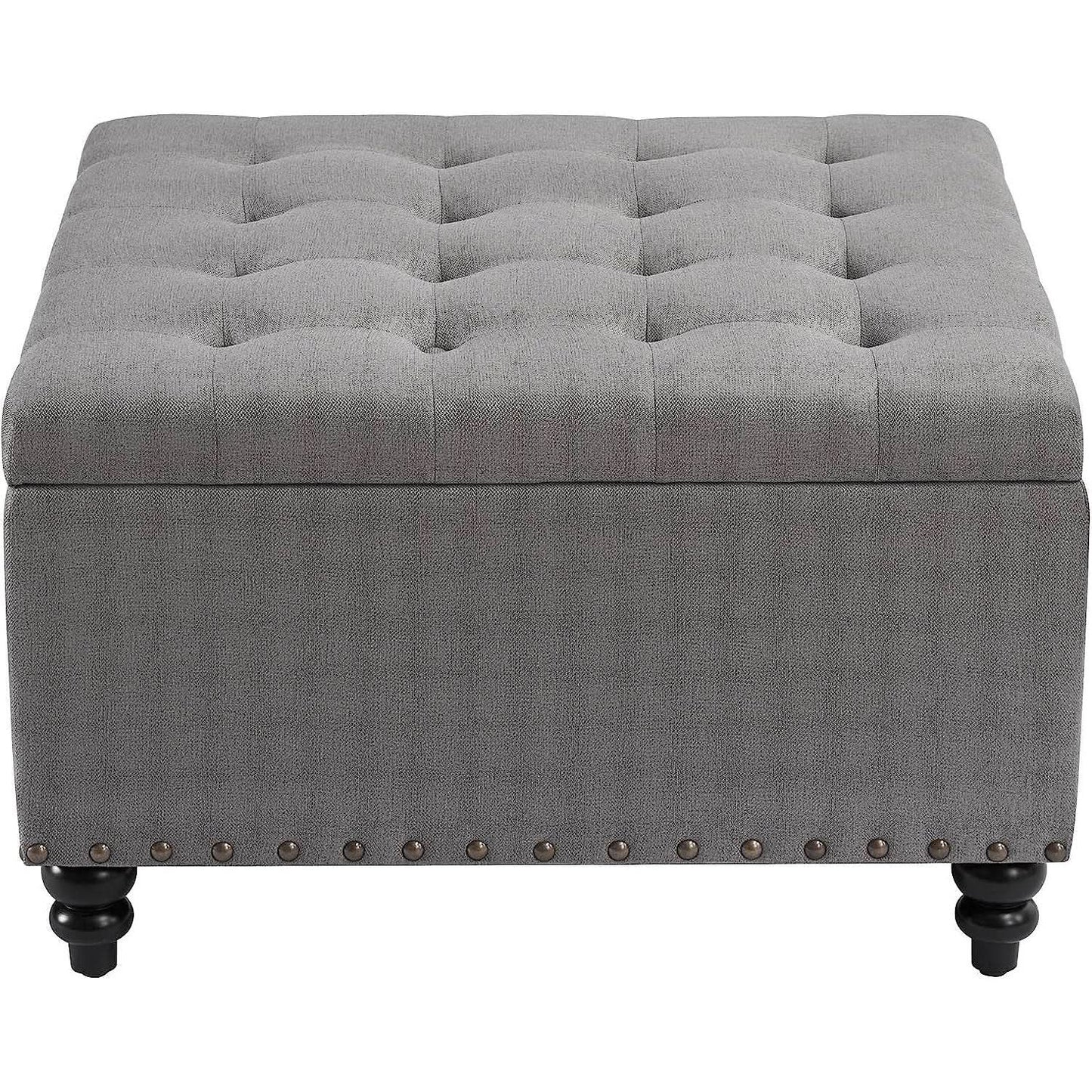 Grey Tufted Storage Ottoman Square For Living Room