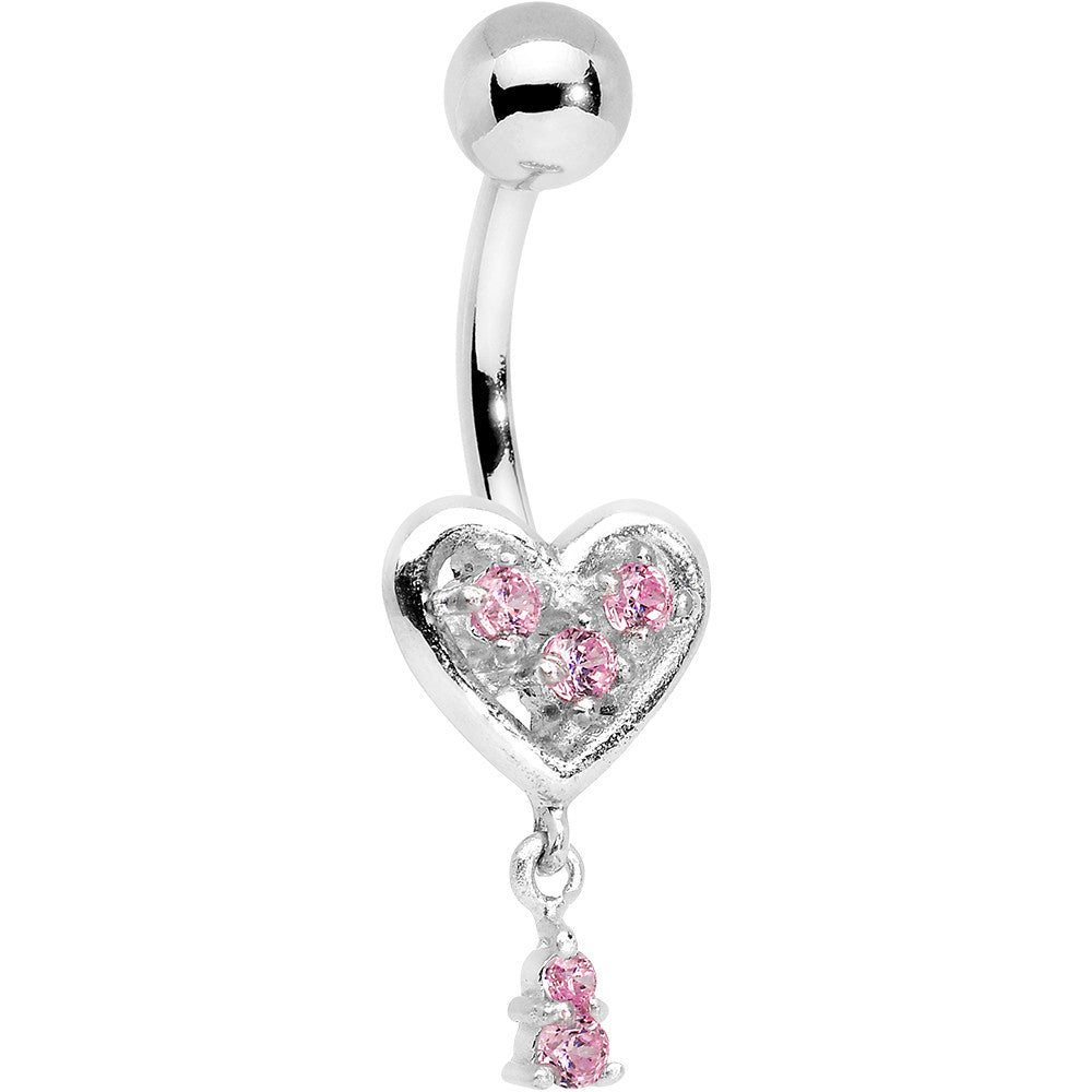 Pink Gem Sterling Silver Tender Heart Belly Ring