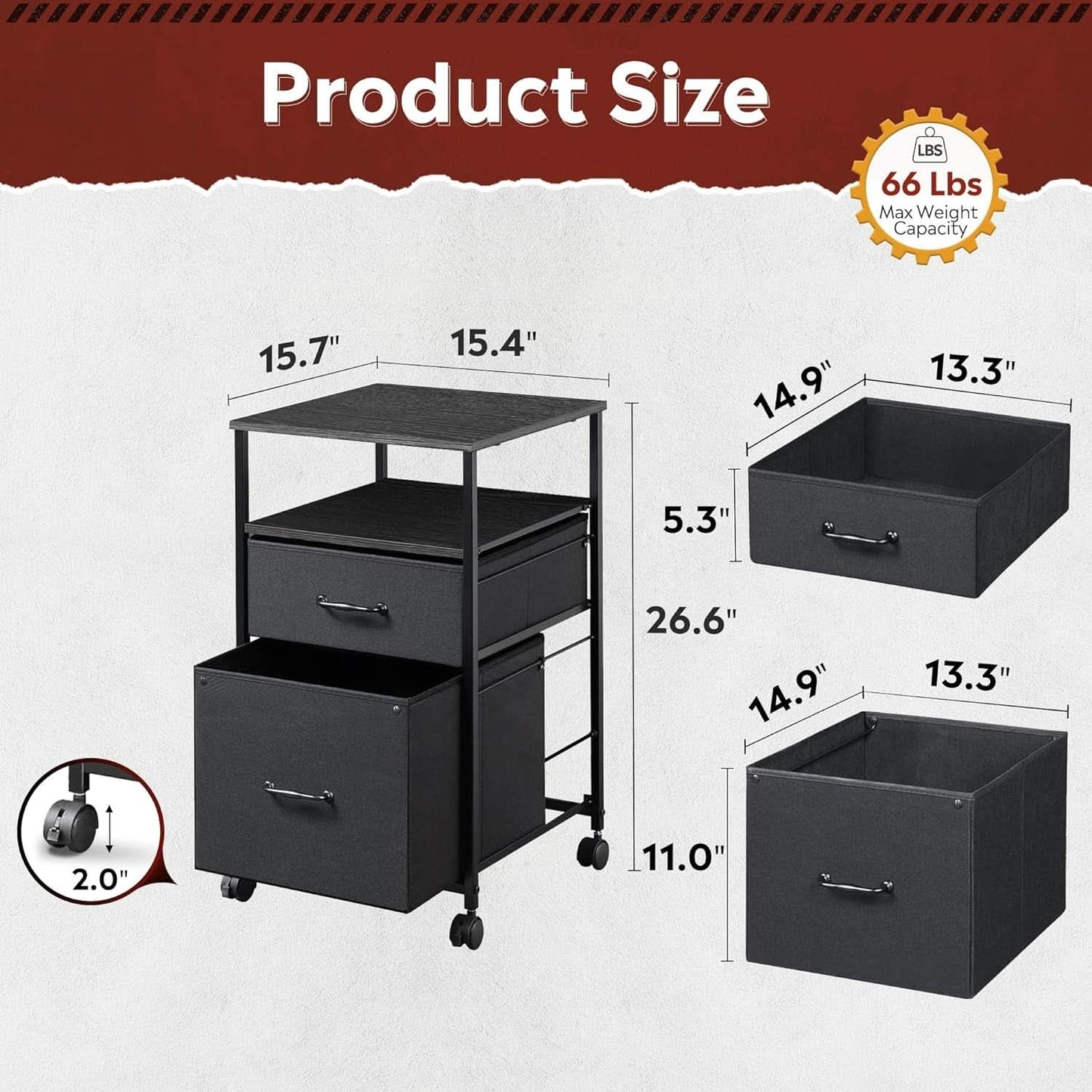 Mobile File Cabinet With Rolling Printer Stand Black Finish
