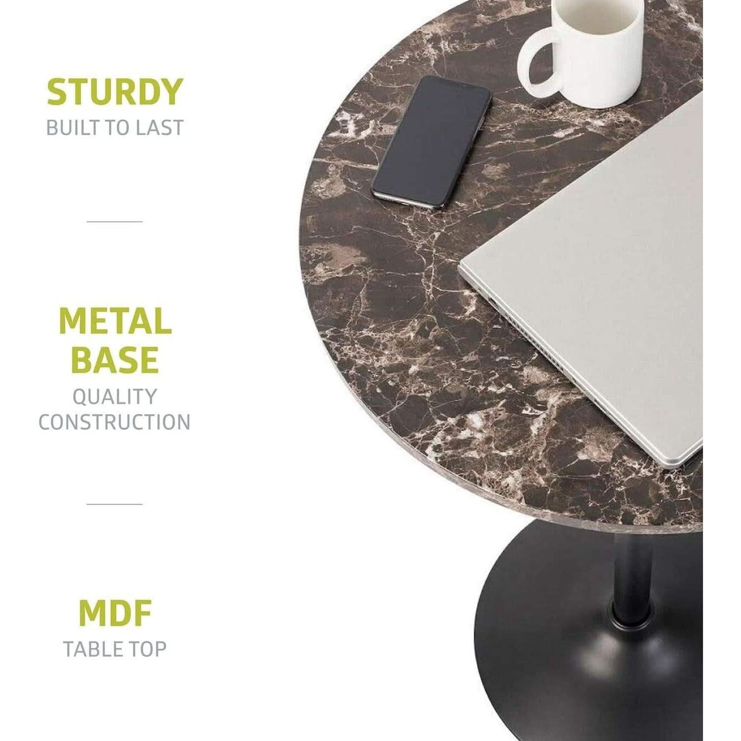 Round Pub Table With Faux Marble Top And Black Metal Base