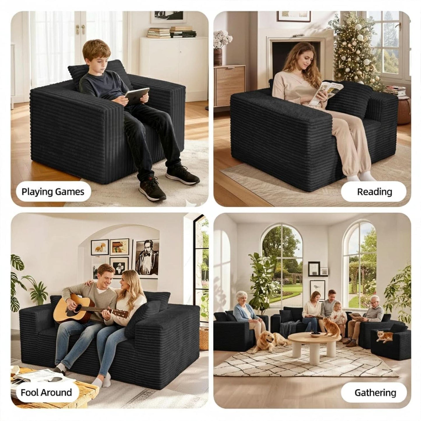 3-Seater Corduroy Sleeper Sofa No Assembly Lounge