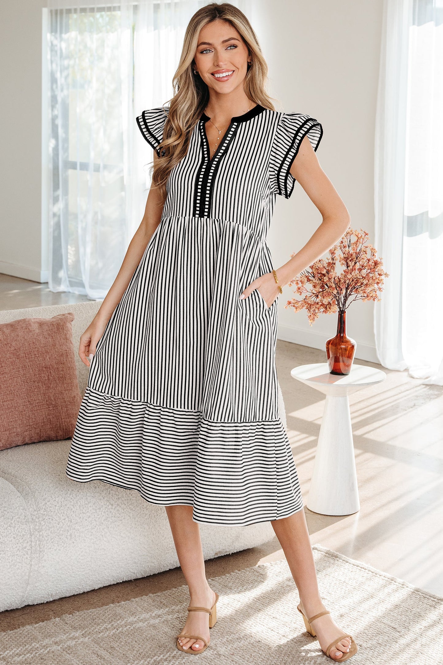 Opal Contrast Trim Midi Dress
