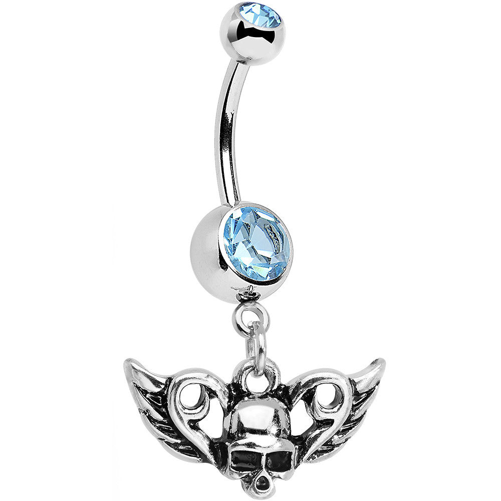 Aqua Gem Born to Be Bad Winged Skull Dangle Belly Ring