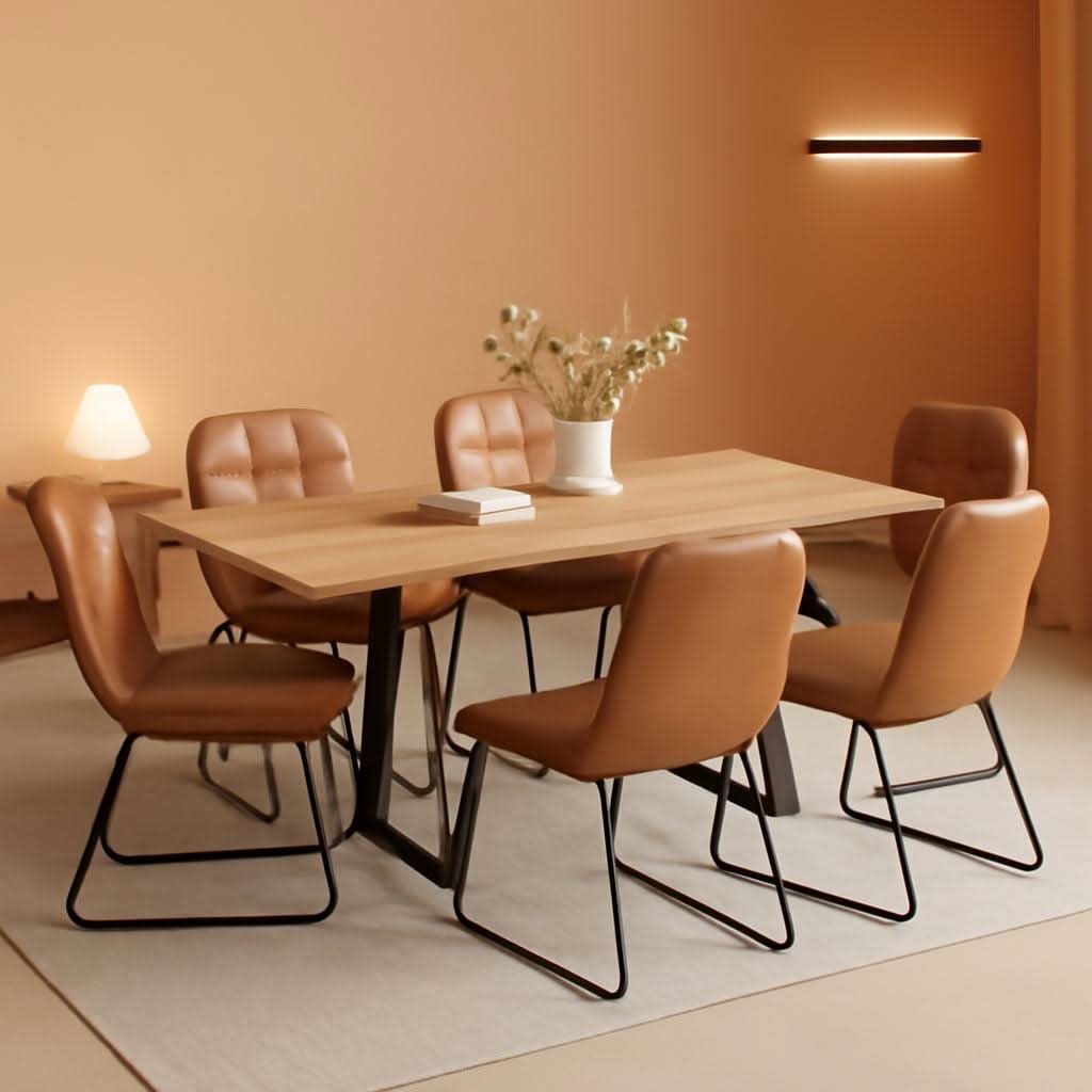 Expandable Oak Wood Dining Table Set For 6 To 8 Seats 51 To 67 Inches