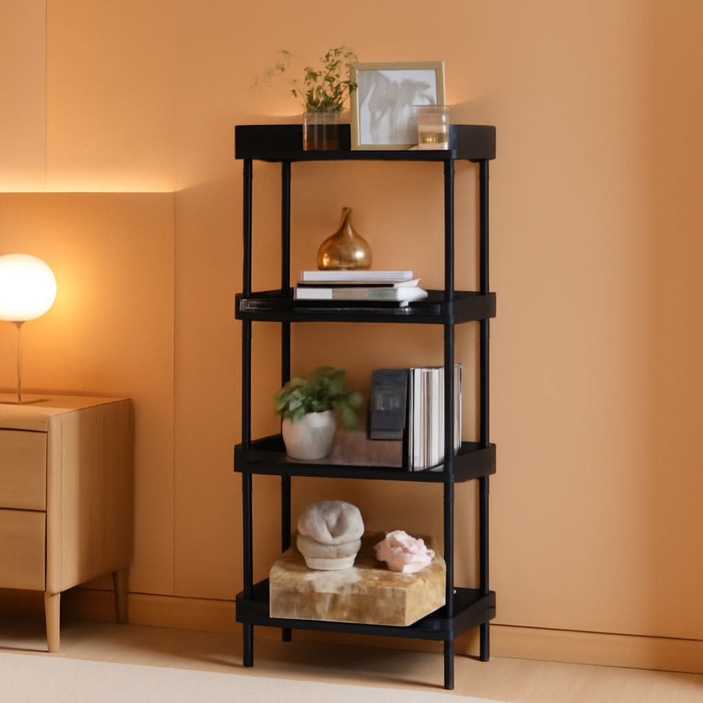 Rustic 4 Tier Black Bookcase For Small Spaces Living Room Bedroom