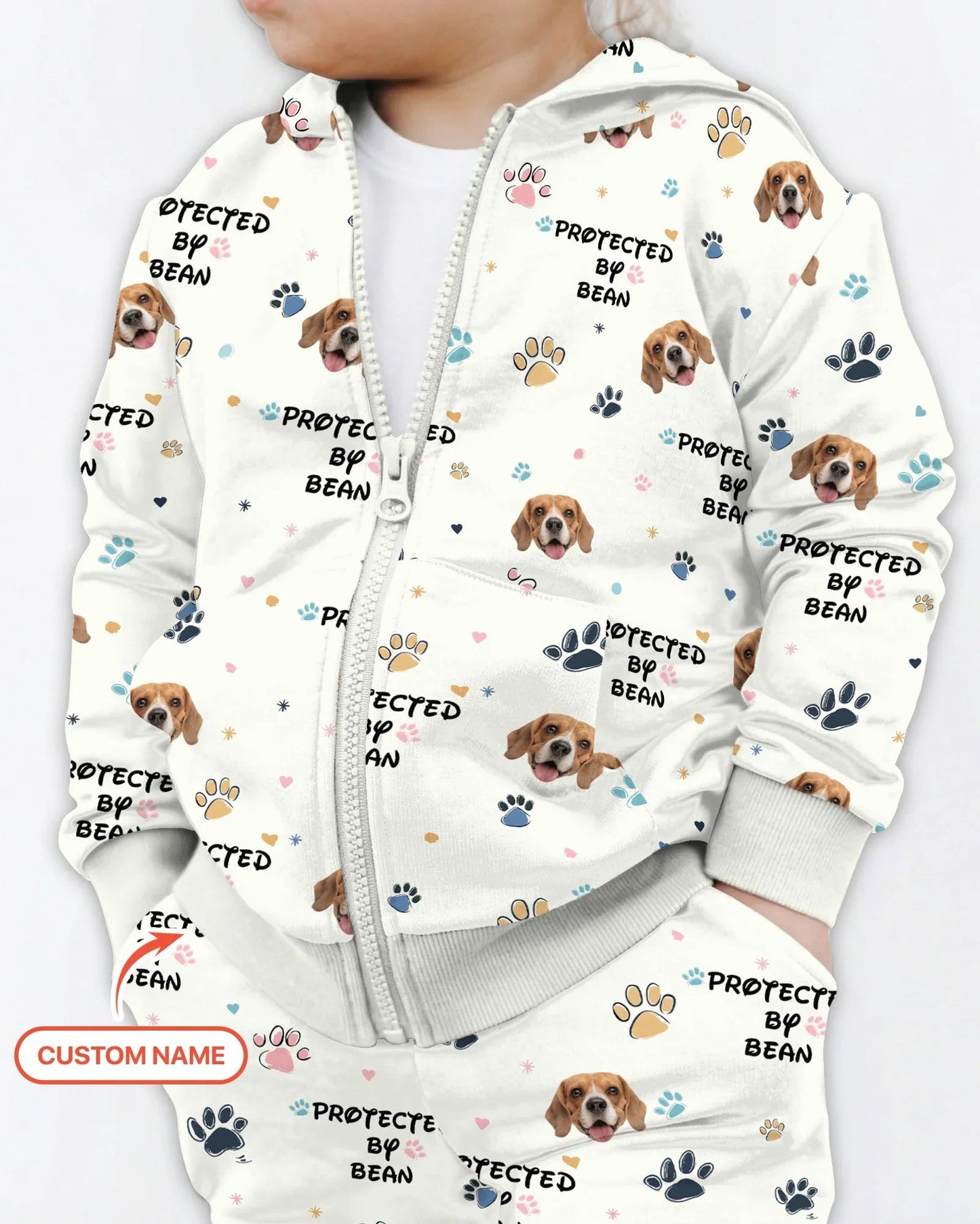 Custom Dog Photo "Protected By" Zip Hoodie