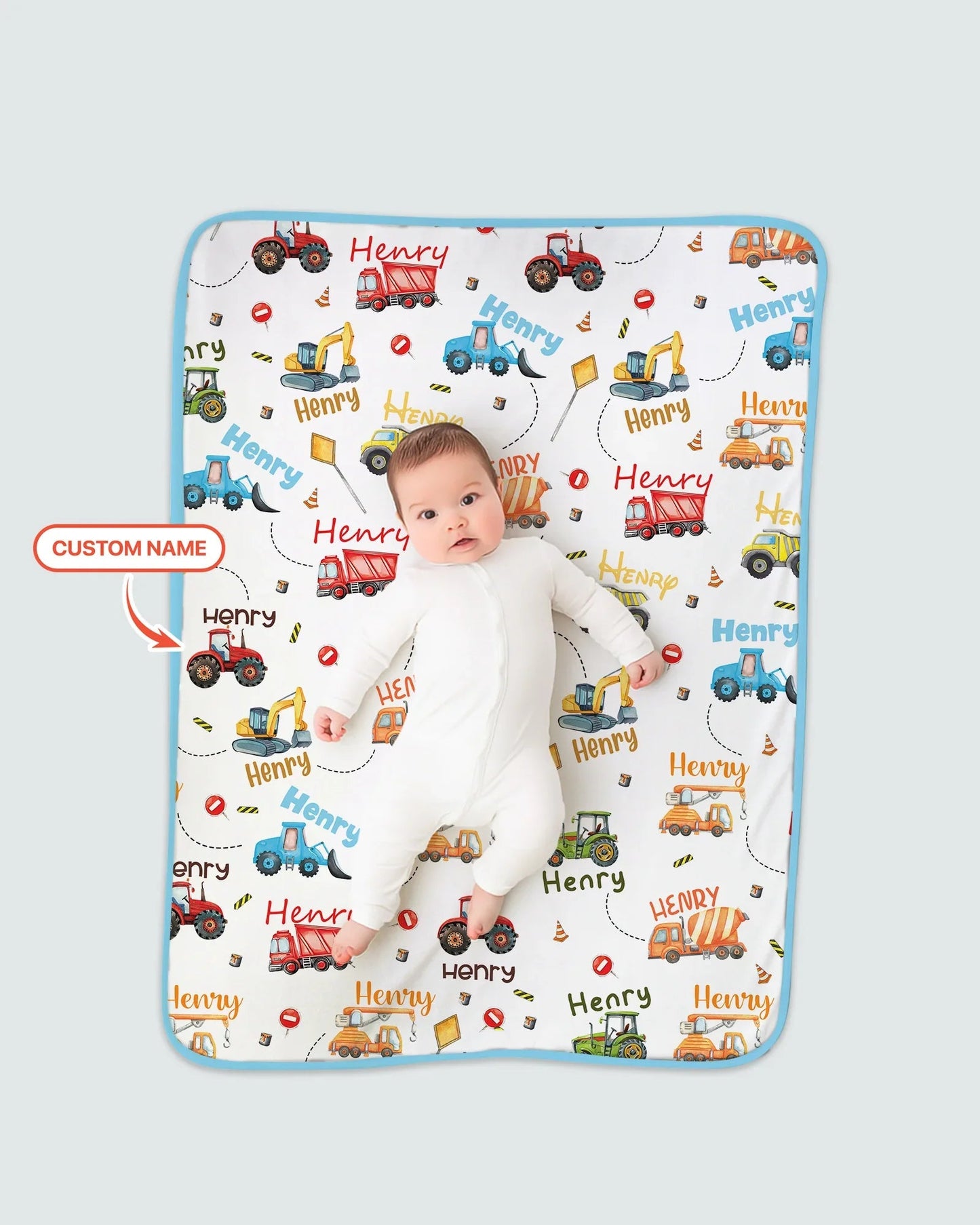 Construction Vehicles Custom Name Blanket