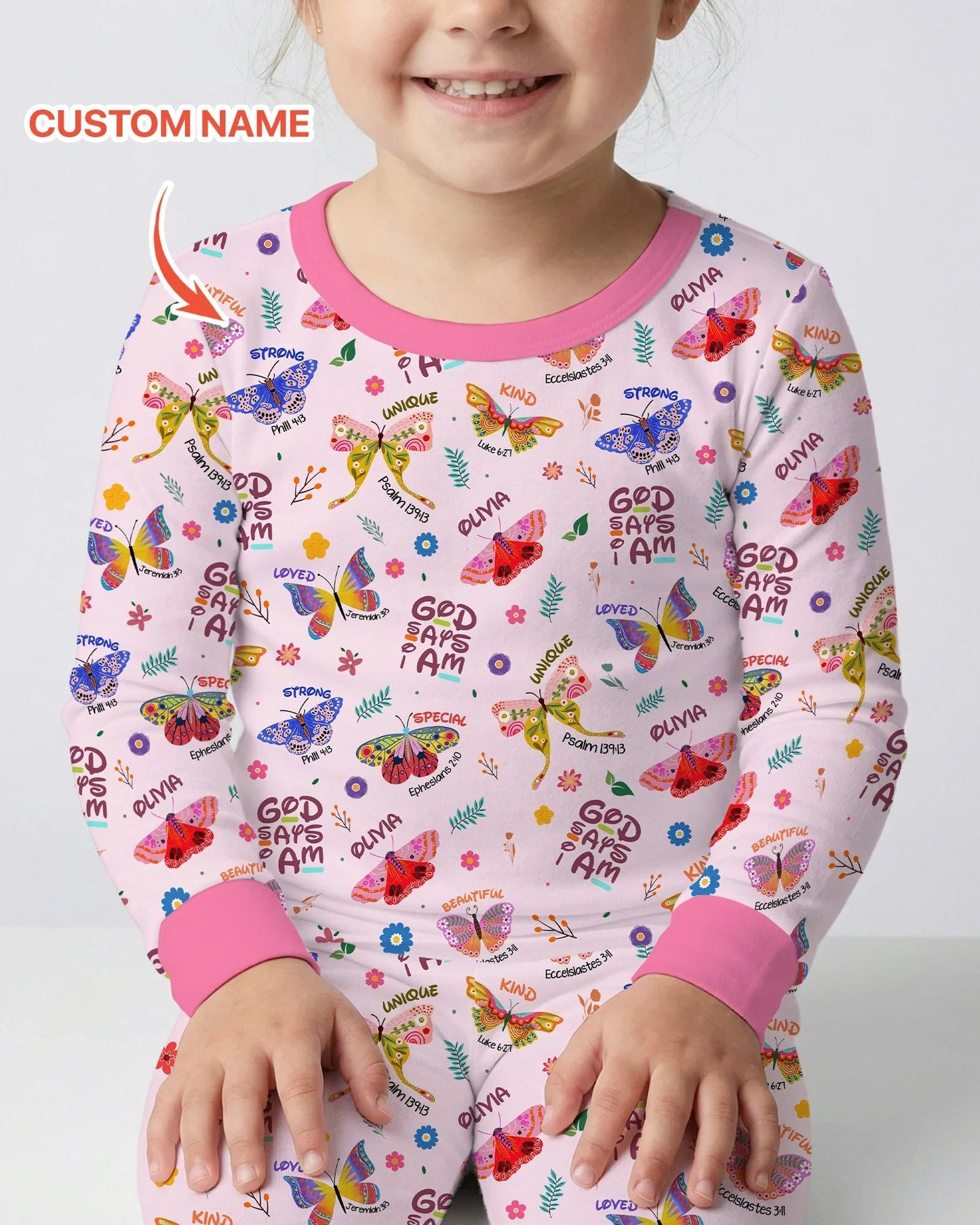 Custom Name God says I am Butterfly Two Piece Long Sleeve Pajama Set