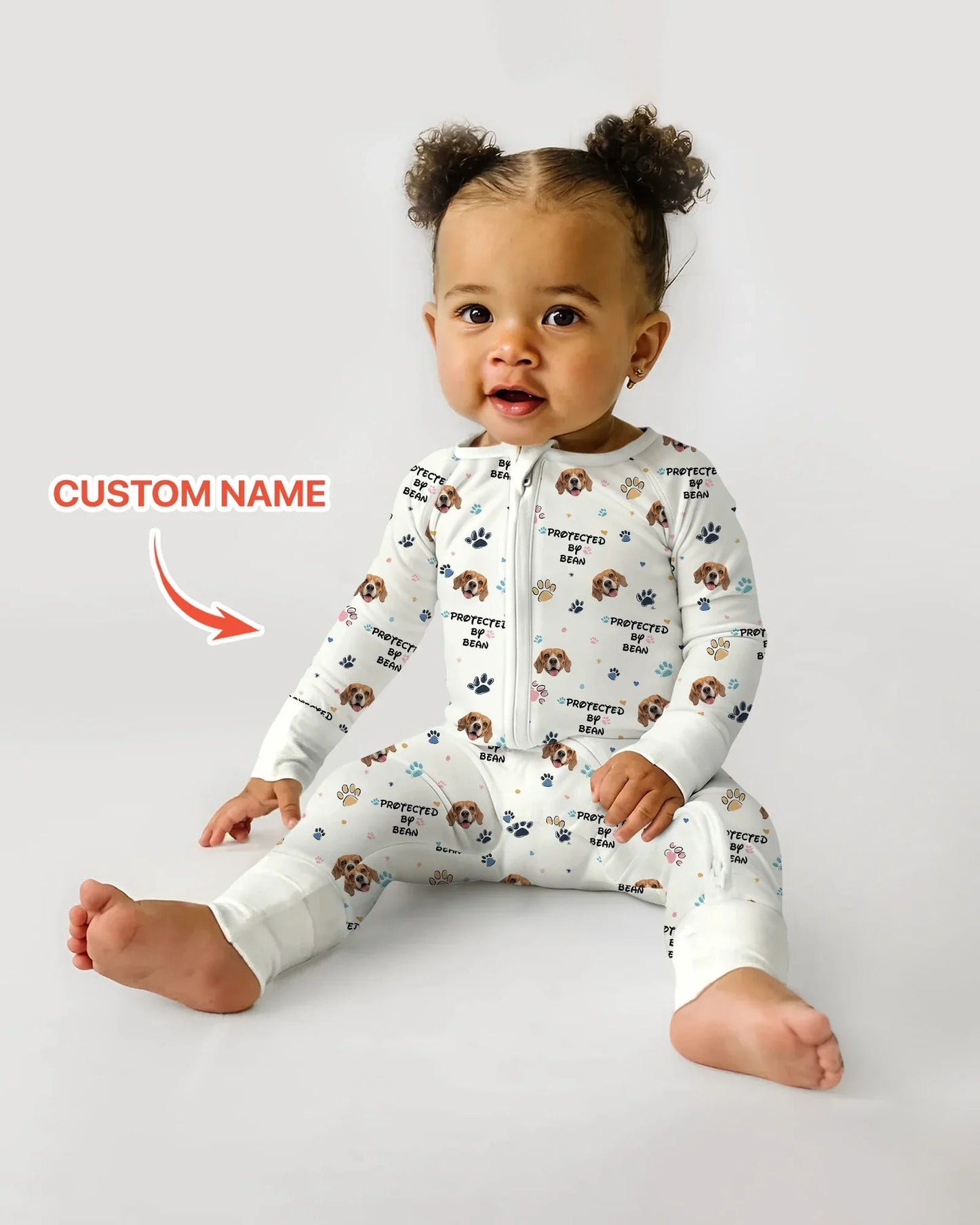 Custom Dogs Photo "Protected By" Convertible Zippered Romper