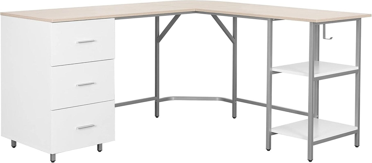 L Shaped Desk Two Toned With Drawers And Open Shelf Home Office