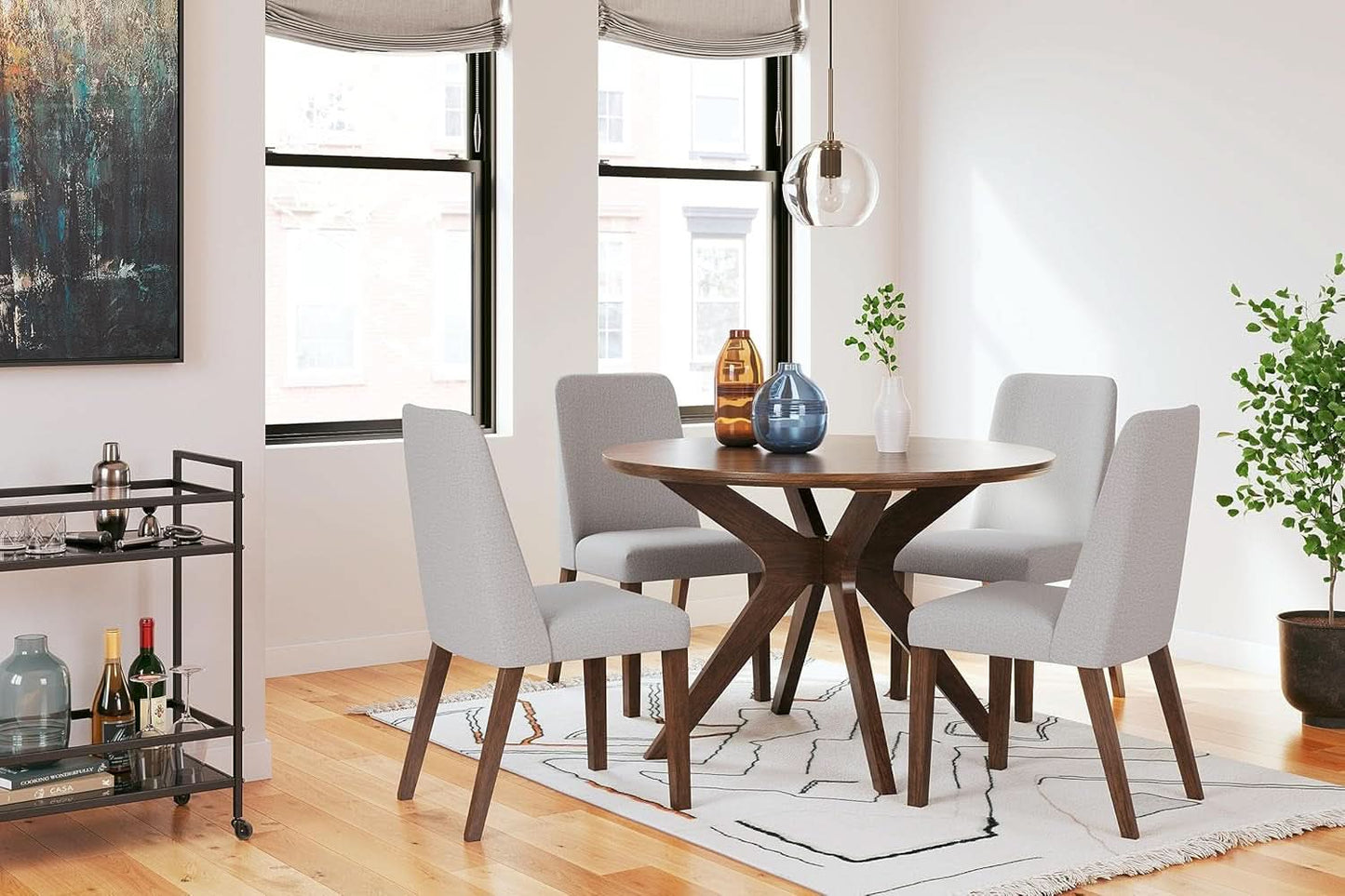 Lyncott Upholstered Side Dining Chair Set of 2 Cream Brown Foam Cushion