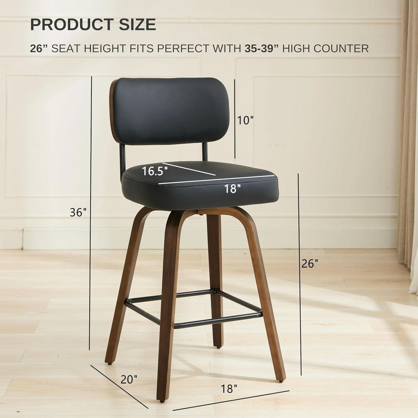 Swivel Bar Stools Set Of 4 26 Inch Counter Height Black