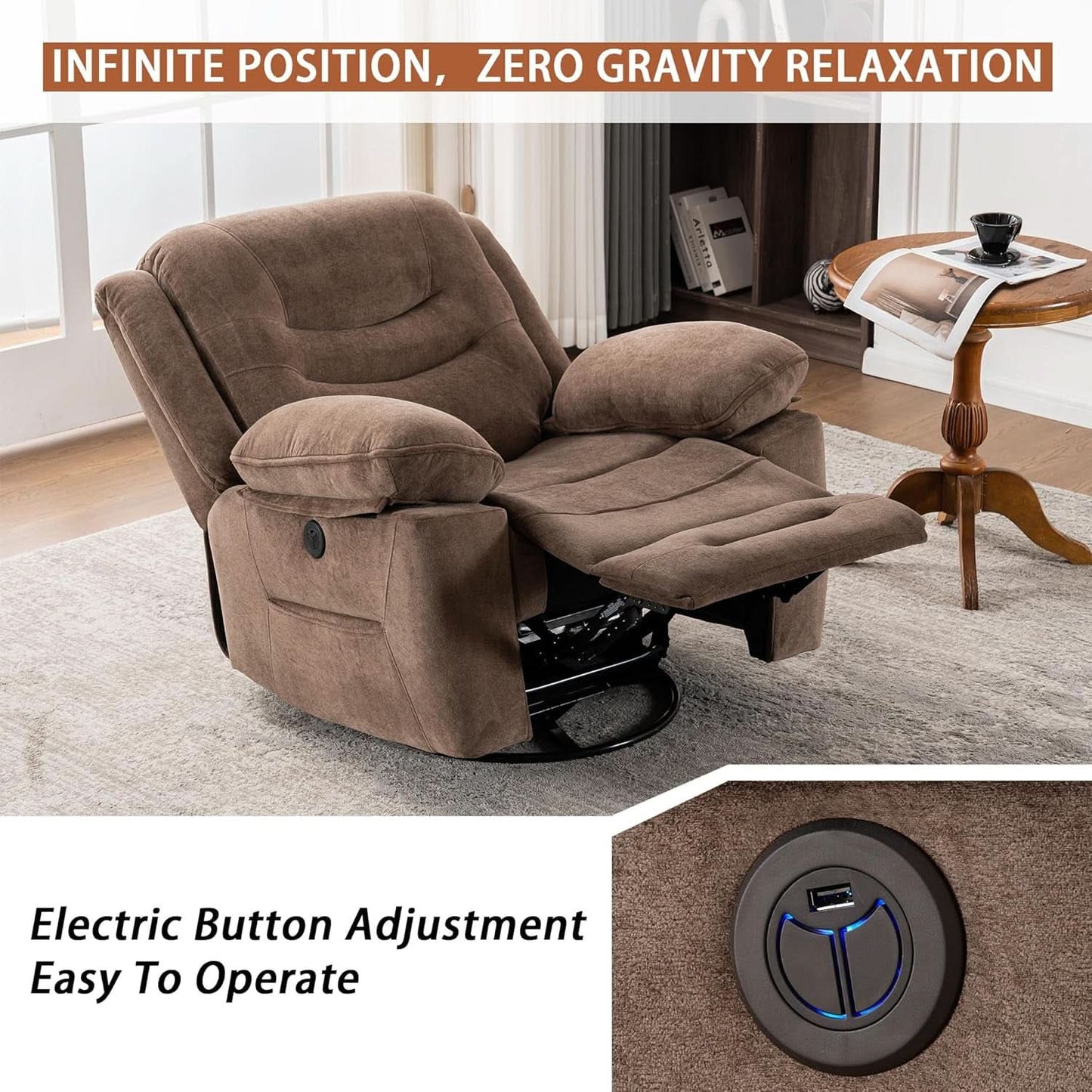 Large Power Recliner With Massage And USB Charging