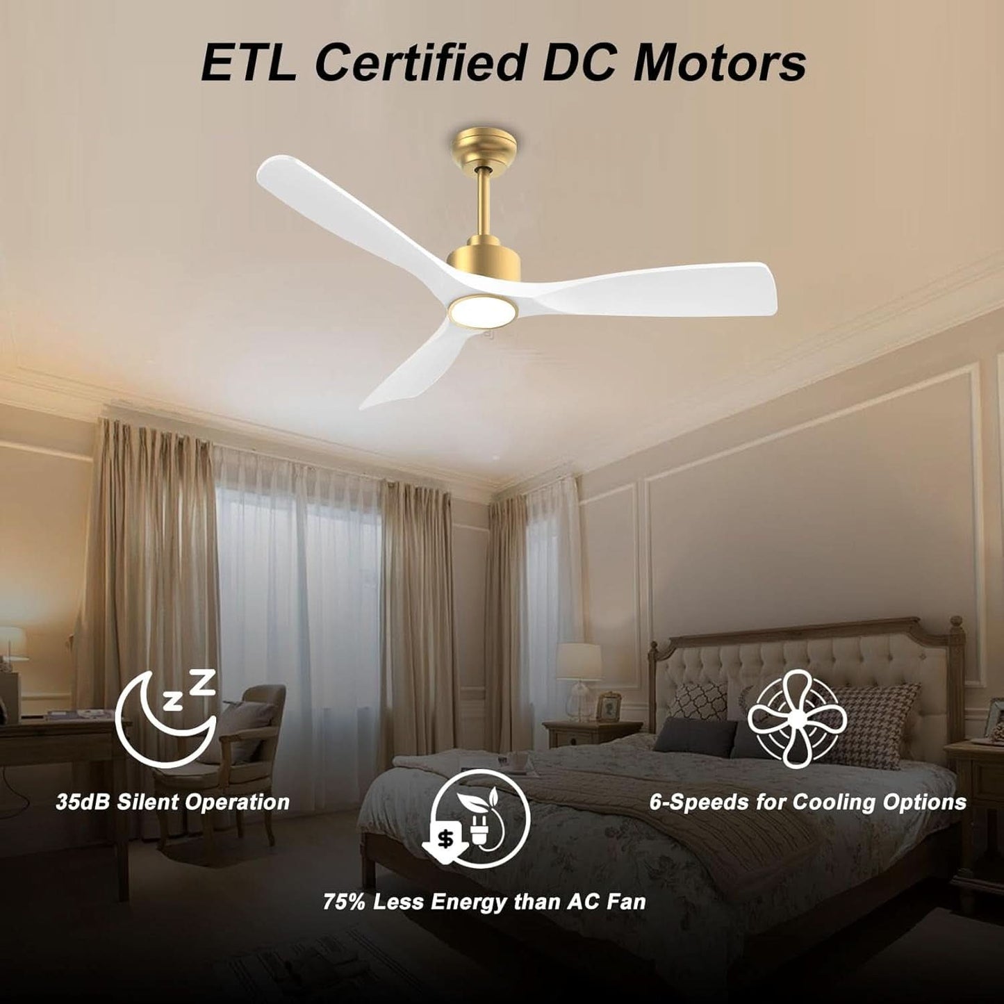 52 Inch Indoor Outdoor Smart Ceiling Fan Dimmable Lights