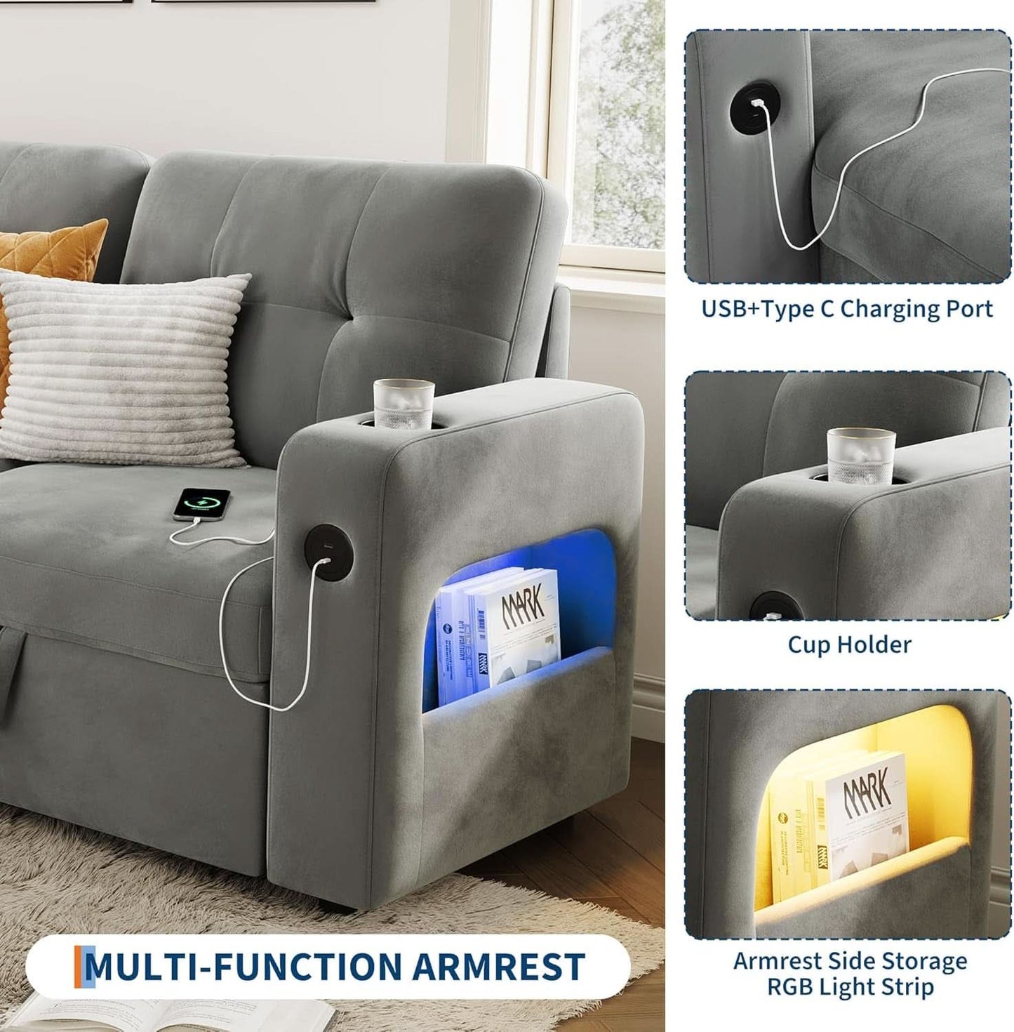 84Inch LShaped Sleeper Sofa Integrated Storage System