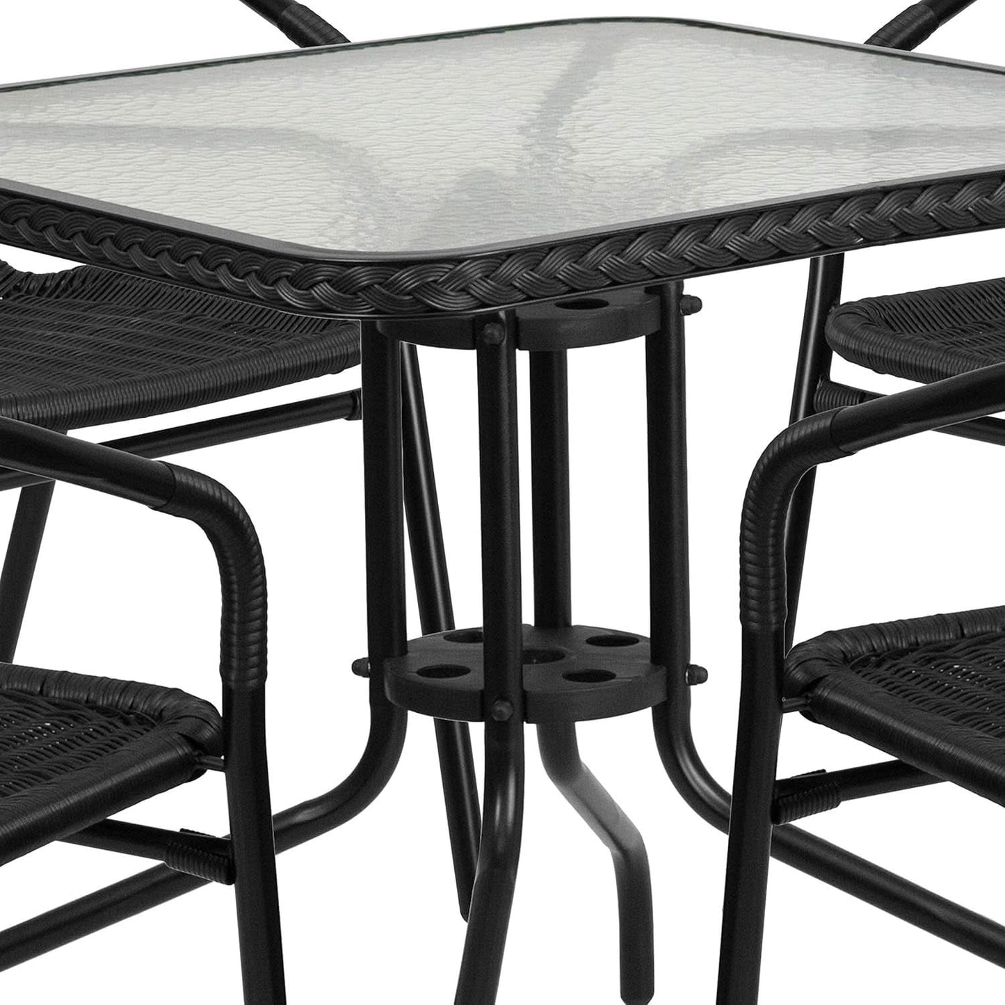 28 Inch Square Patio Table And Rattan Chairs Set Black