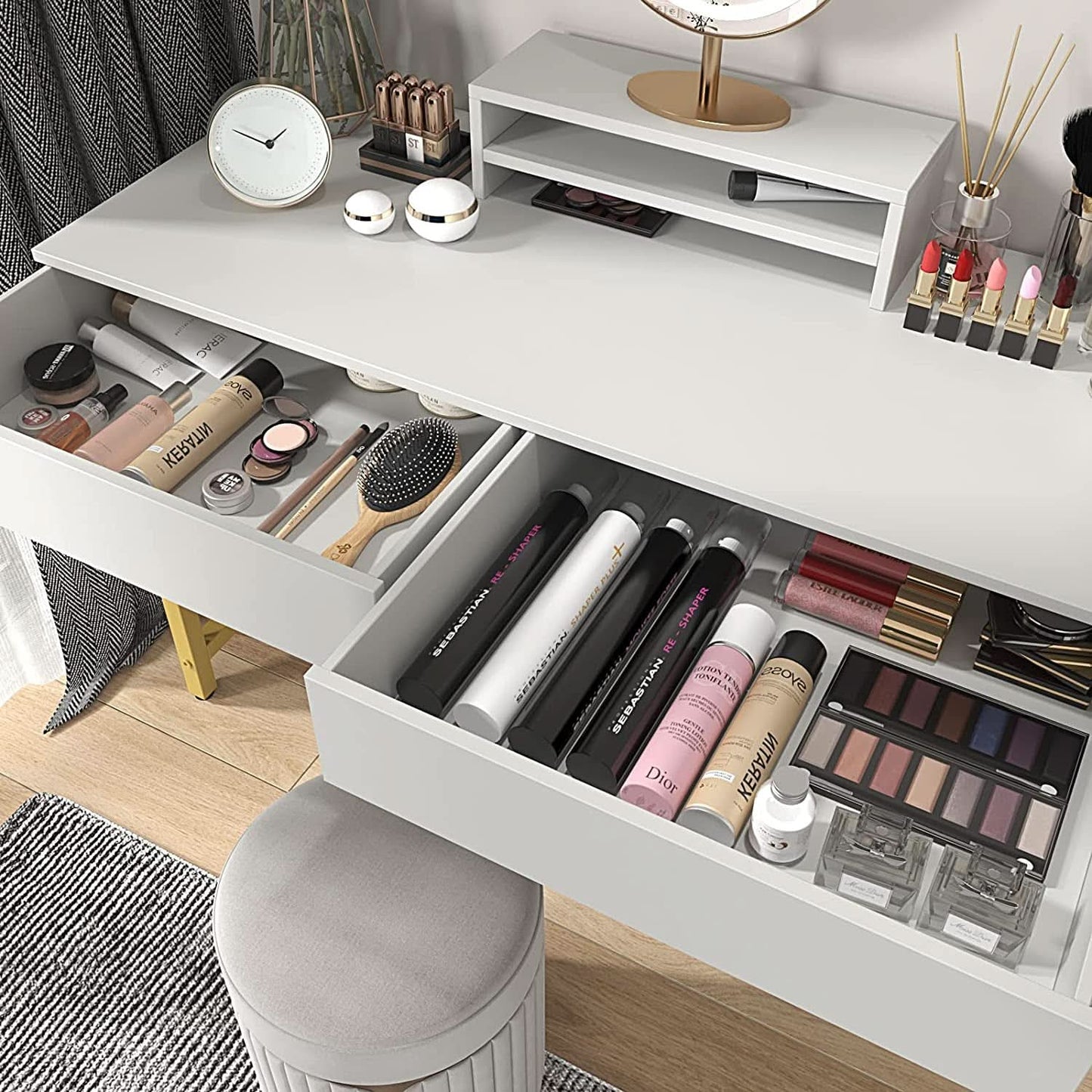 White Home Office Desk With Drawer And Monitor Stand