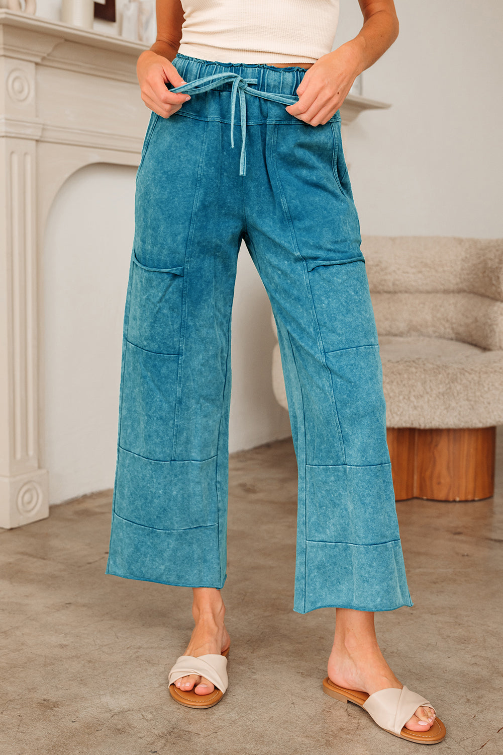 Amirah Raw Hem Patched Pants