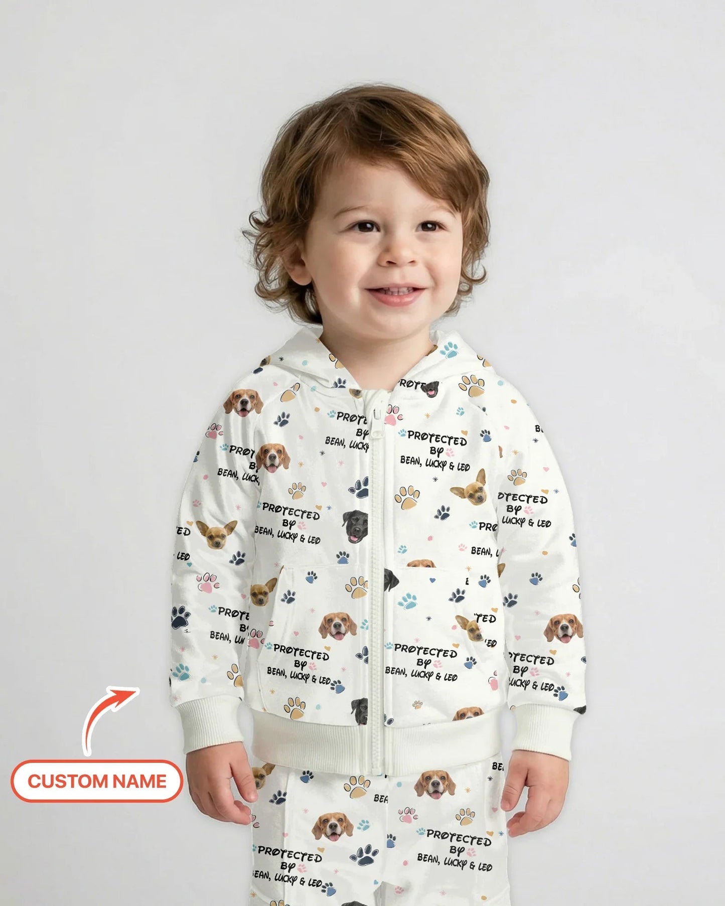 Custom Dog Photo "Protected By" Zip Hoodie