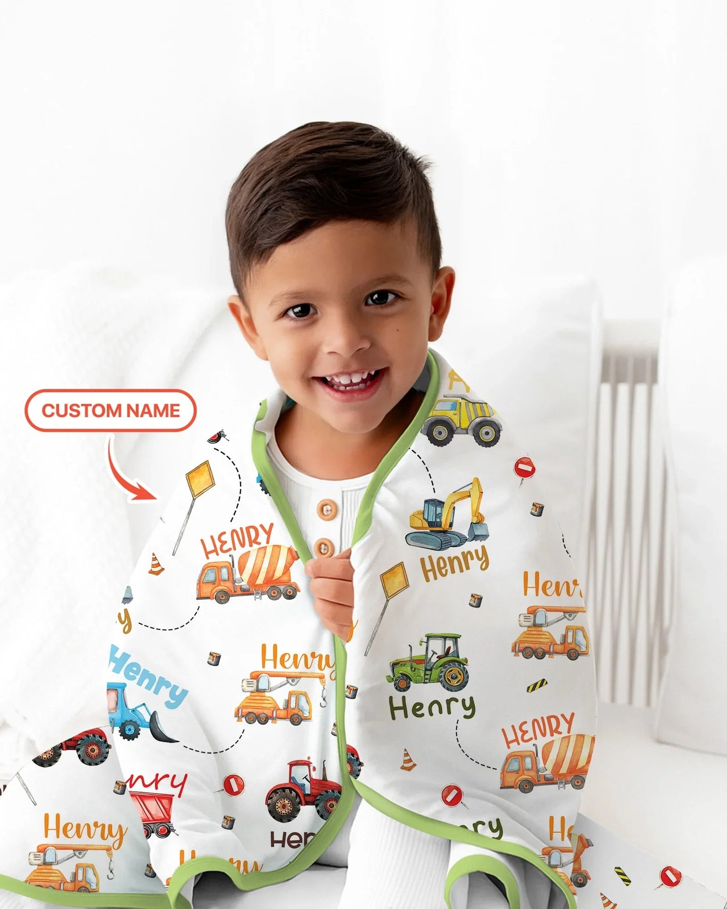 Construction Vehicles Custom Name Blanket