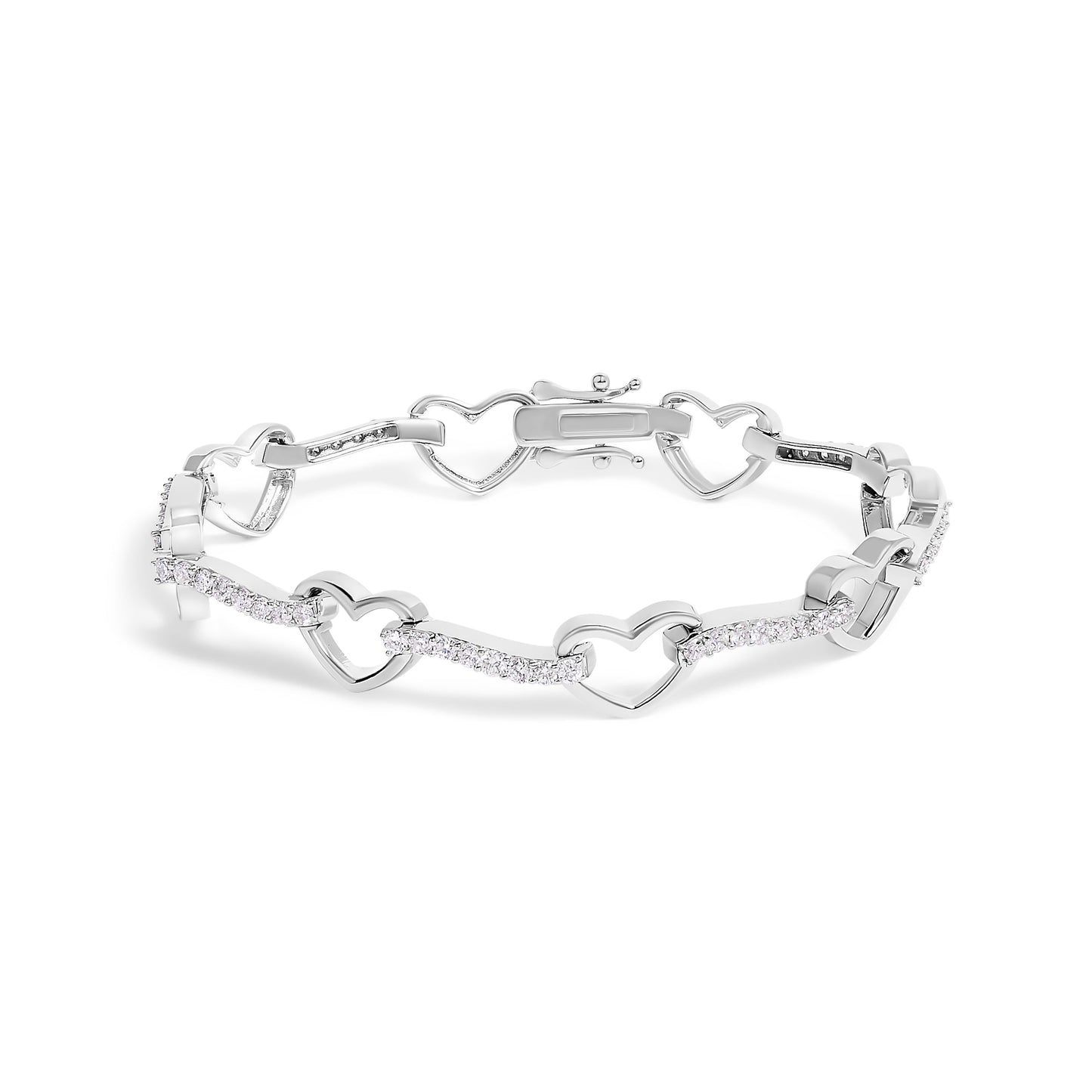 10K White Gold 2.0 Cttw Diamond Heart Link Bracelet