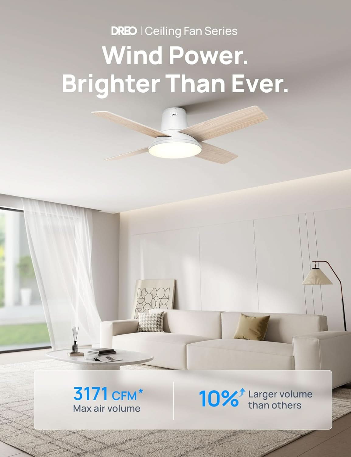 44 Inch Ceiling Fan With Lights White Remote Control