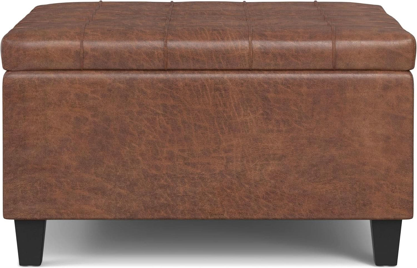 Storage Ottoman 30 Inch Distressed Saddle Brown Leatherette