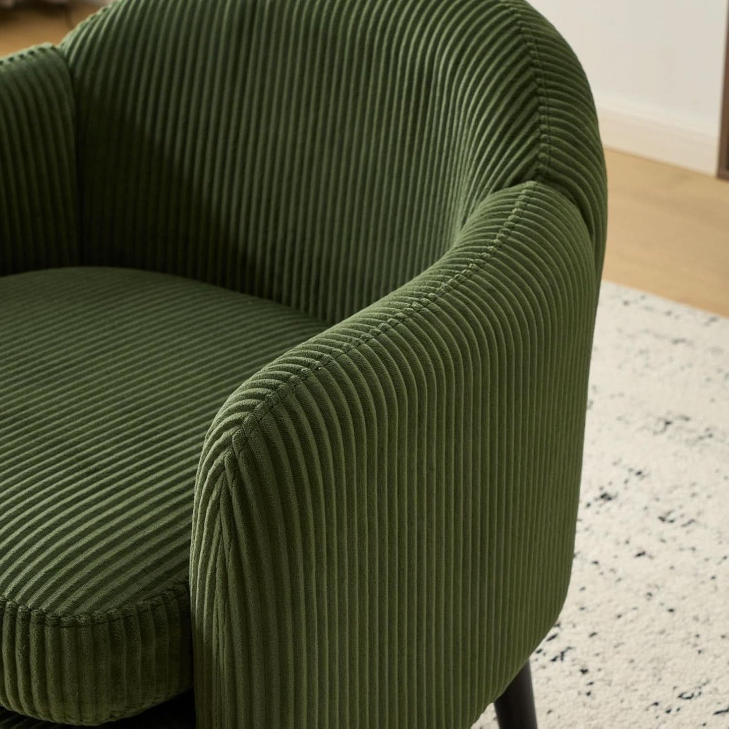 Corduroy Green Barrel Chair 30 Inch Wide With Wood Legs