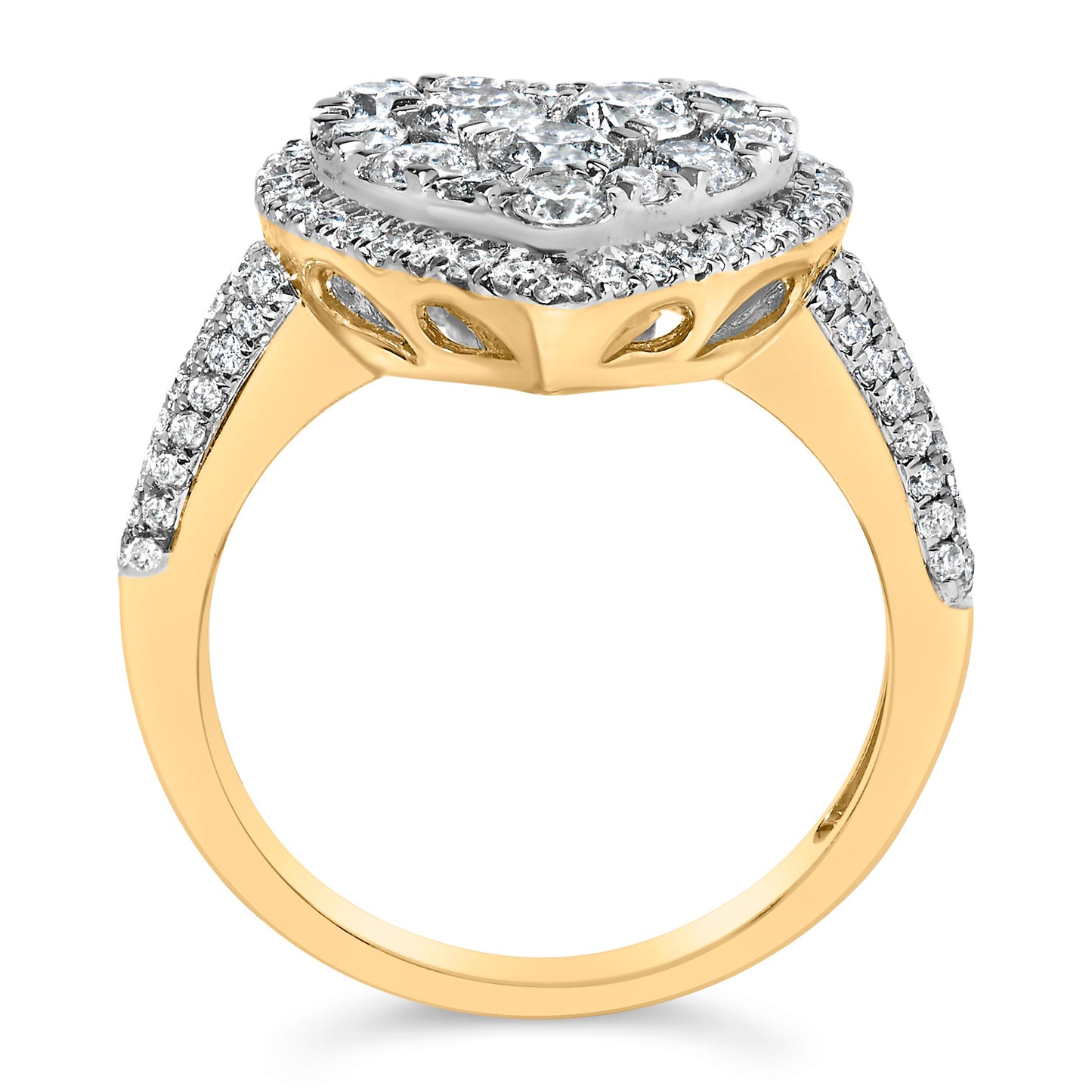 14K Yellow Gold 1 1/2 Cttw Diamond Heart Shaped Composite Ring (H-I Color, SI2-I1 Clarity) - Ring Size 7