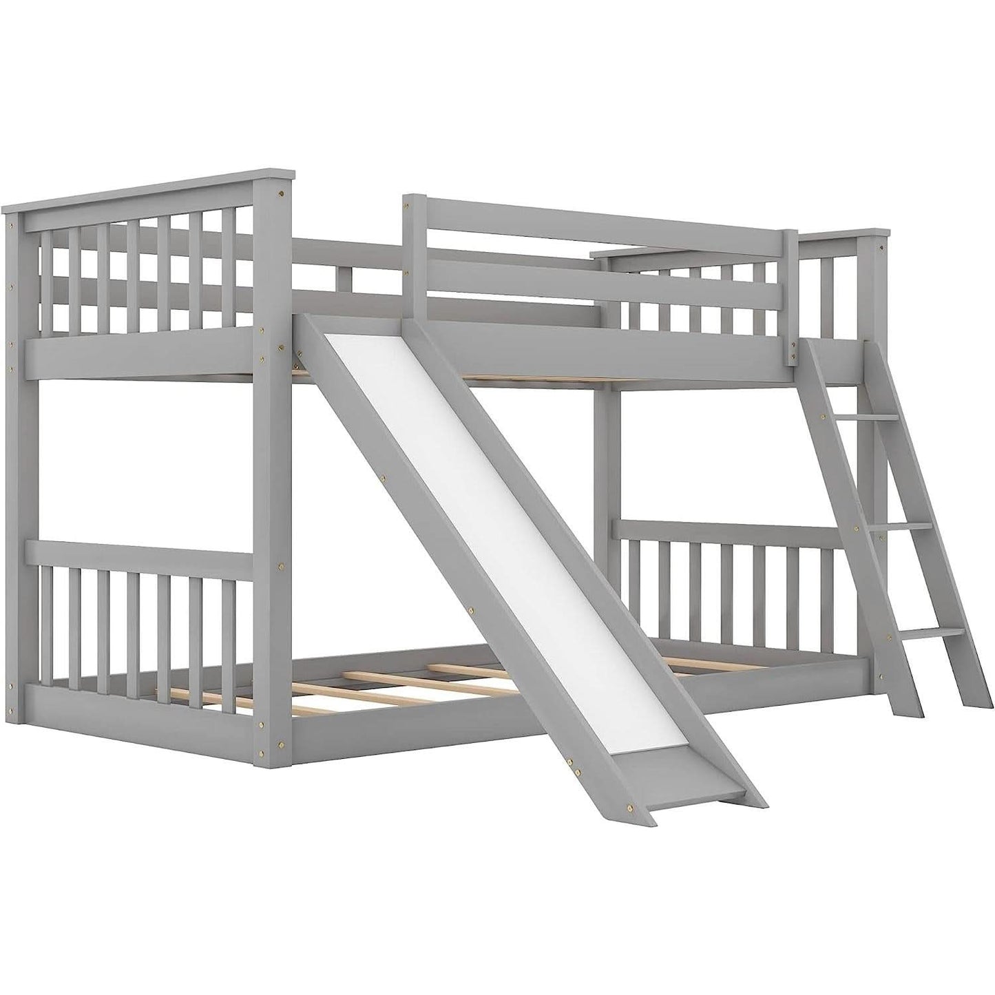 Grey Twin Bunk Bed With Slide Solid Pine Construction