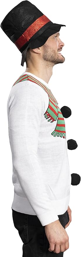 I Am the Snowman Knitted Unisex Ugly Christmas Sweater Top Hat Costume Set