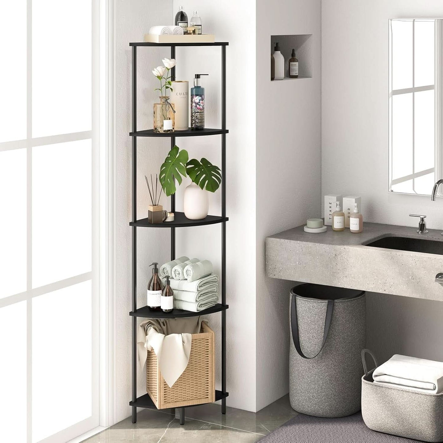 65 Inch Corner Shelf Stand 5 Tier Bookshelf For Home
