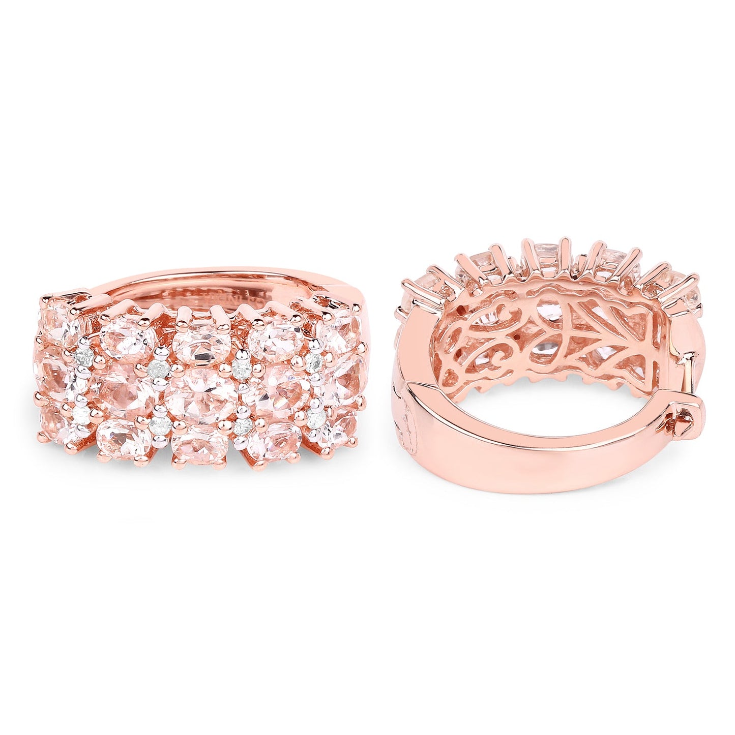 14K Rose Gold Plated 5.94 Carat Genuine Morganite and White Diamond .925 Sterling Silver Earrings