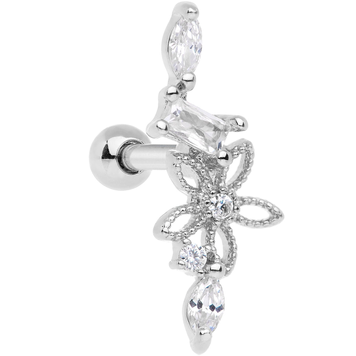 Clear CZ Gem Flower Cascade Cartilage Tragus Earring